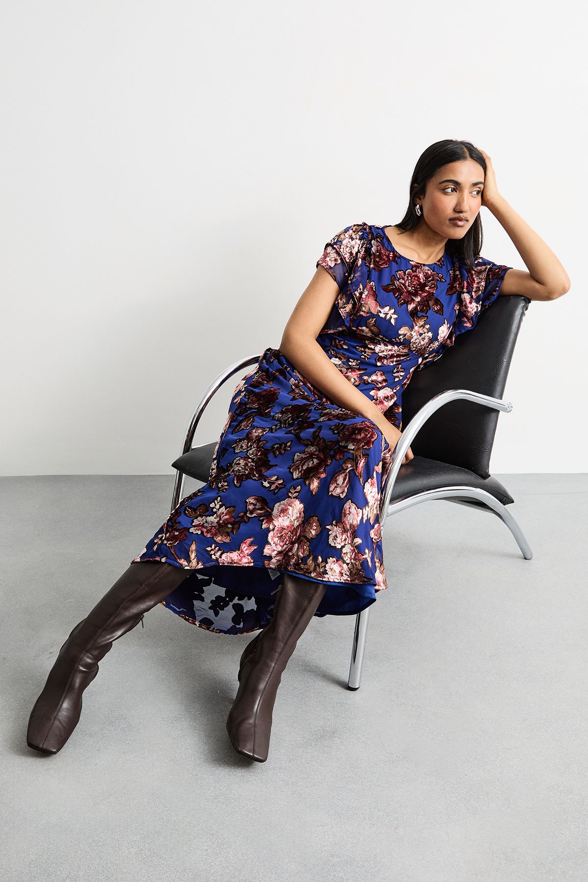 Warehouse Devore Ruffle Sleeve Maxi Dress Multi image 4