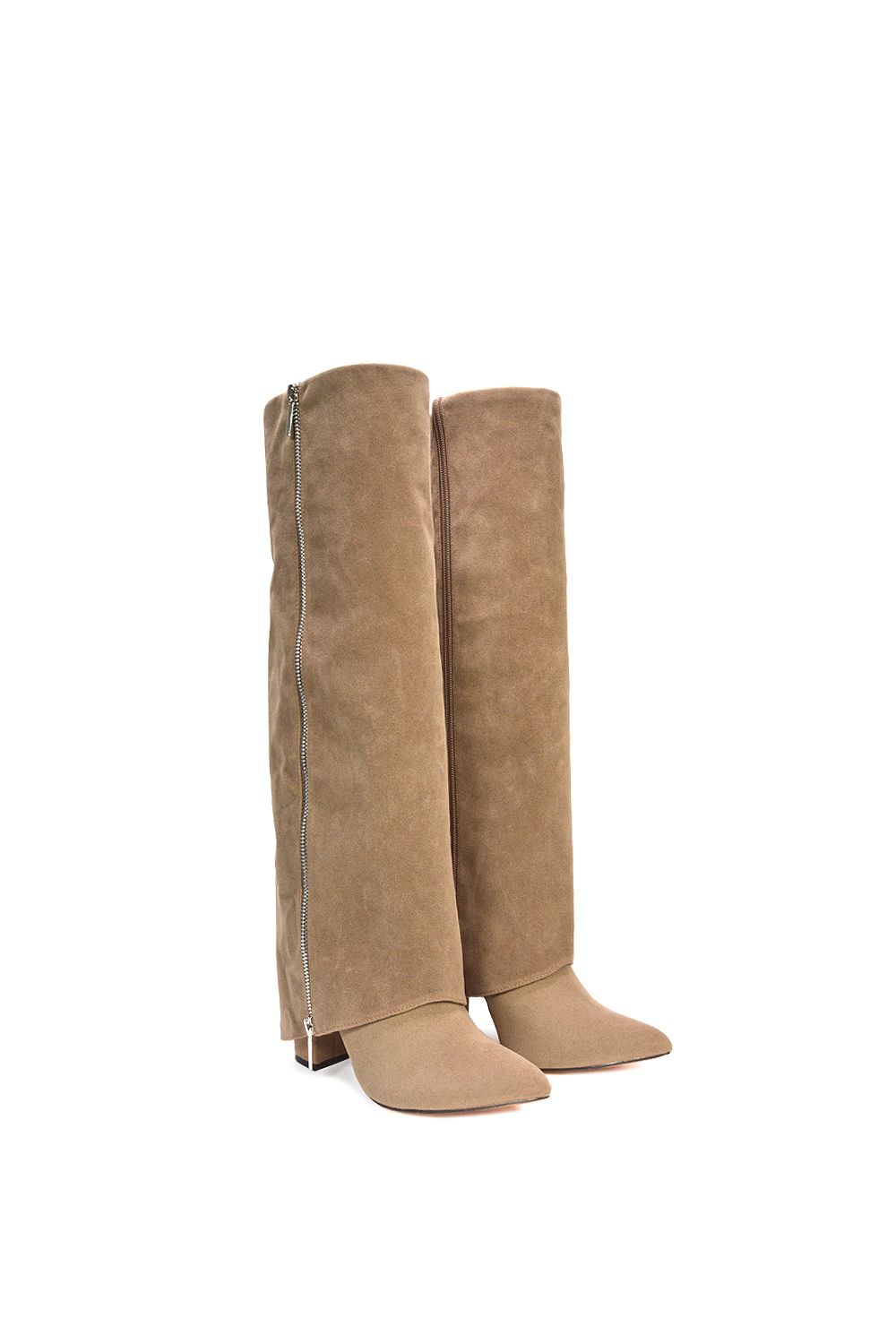 XY London 'Allie' Knee High Fold Over Pointed Toe Boots With Zip Detail image 3