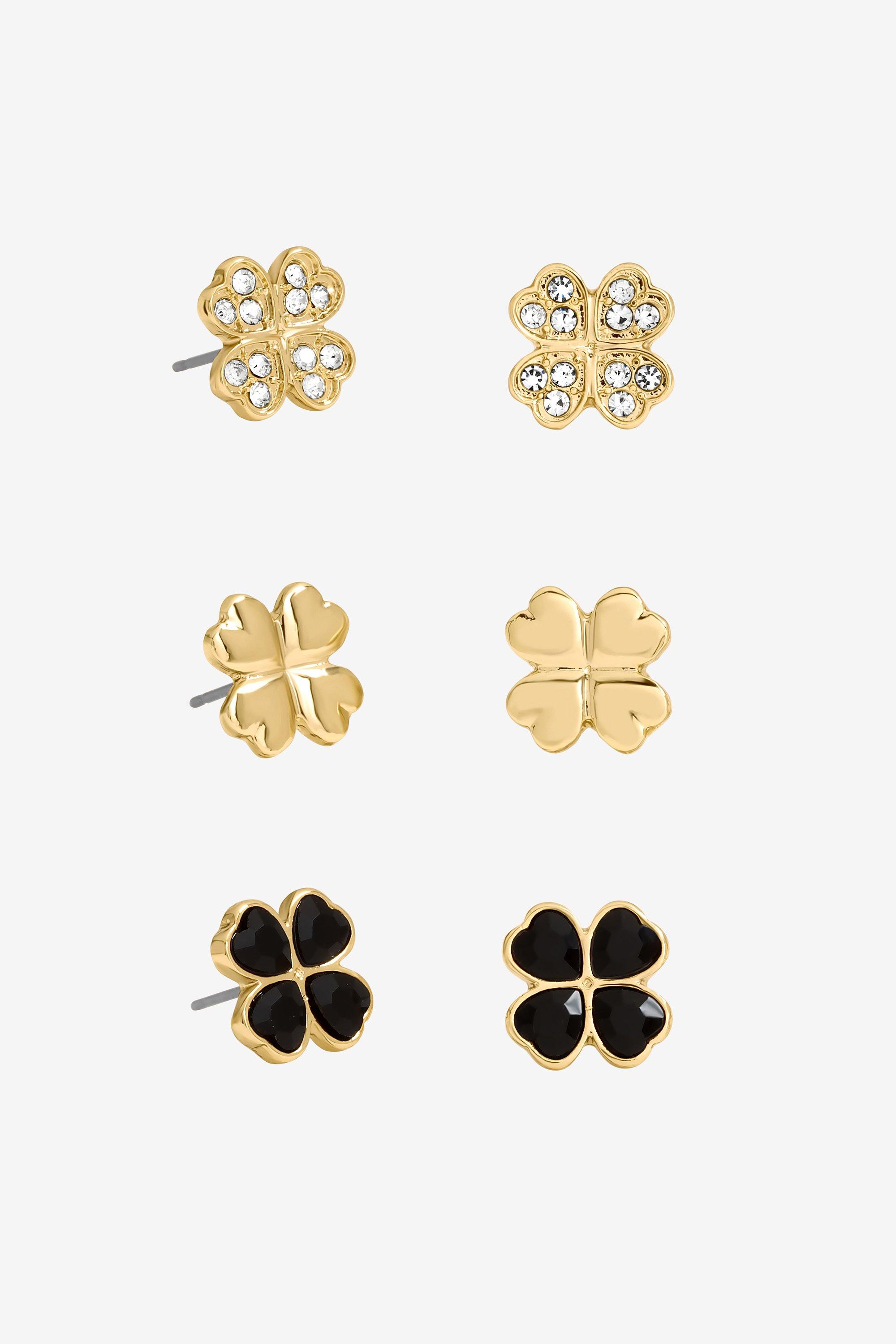 Mood Gold Gold Jet Crystal Clover Stud Earrings Pack Of PLT