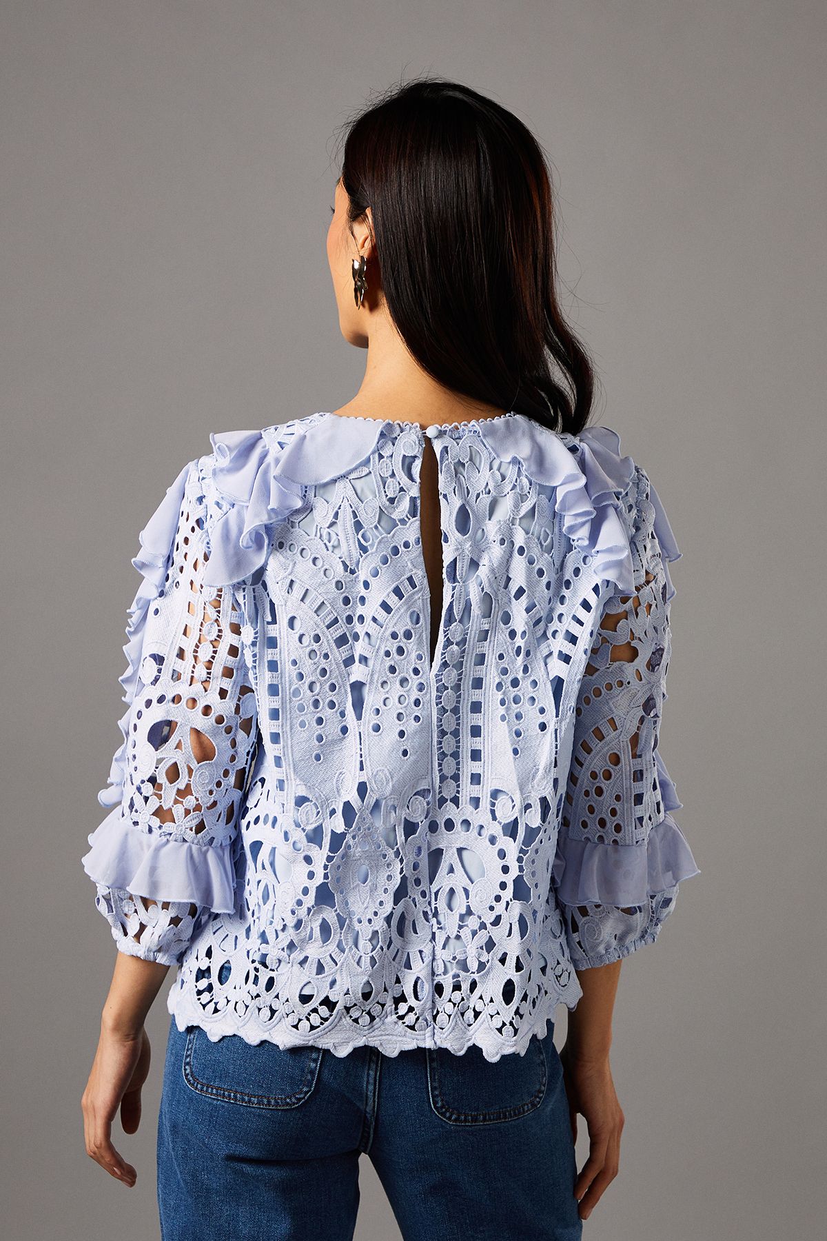 Coast Lace Frill Sleeve Top Powder Blue image 3