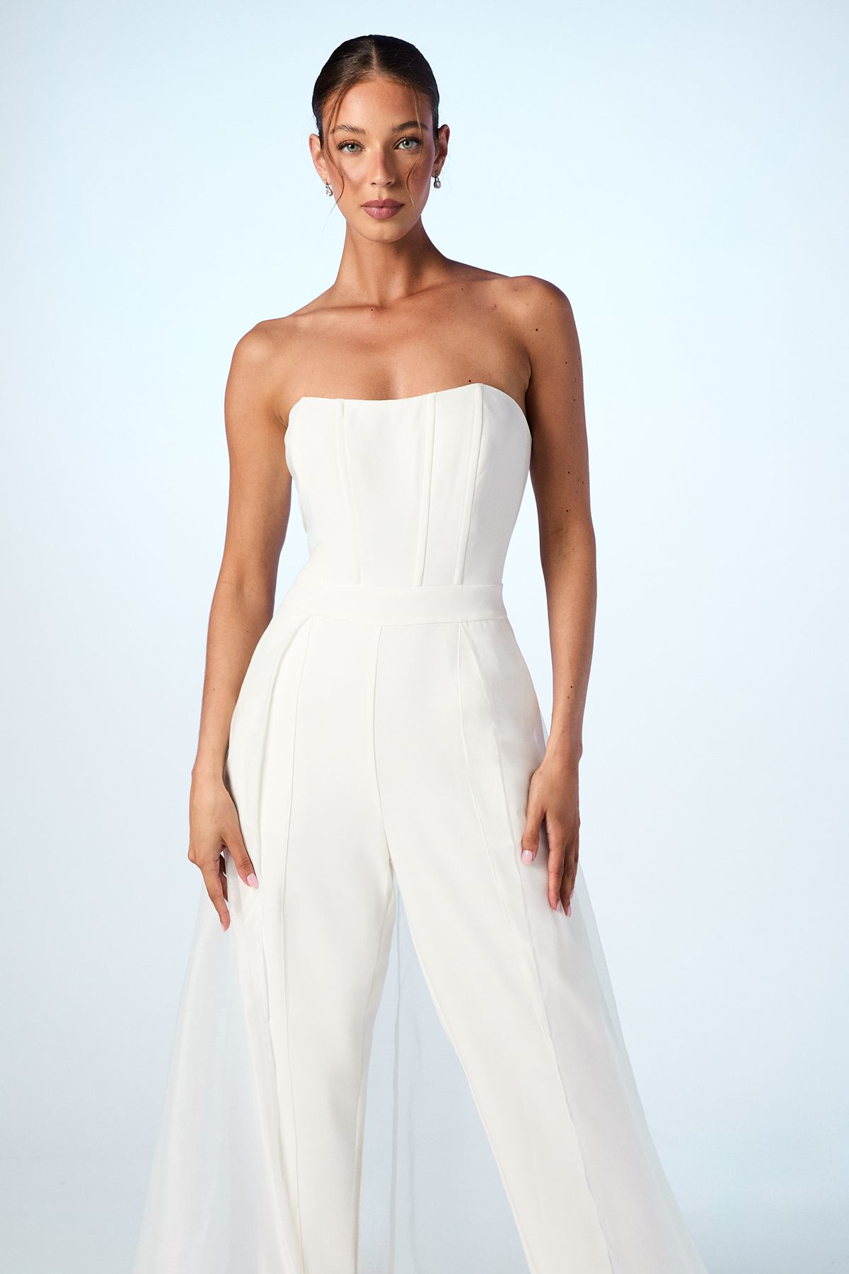 Coast Corset Crepe Wedding Jumpsuit with Organza Overlay Ivory image 2