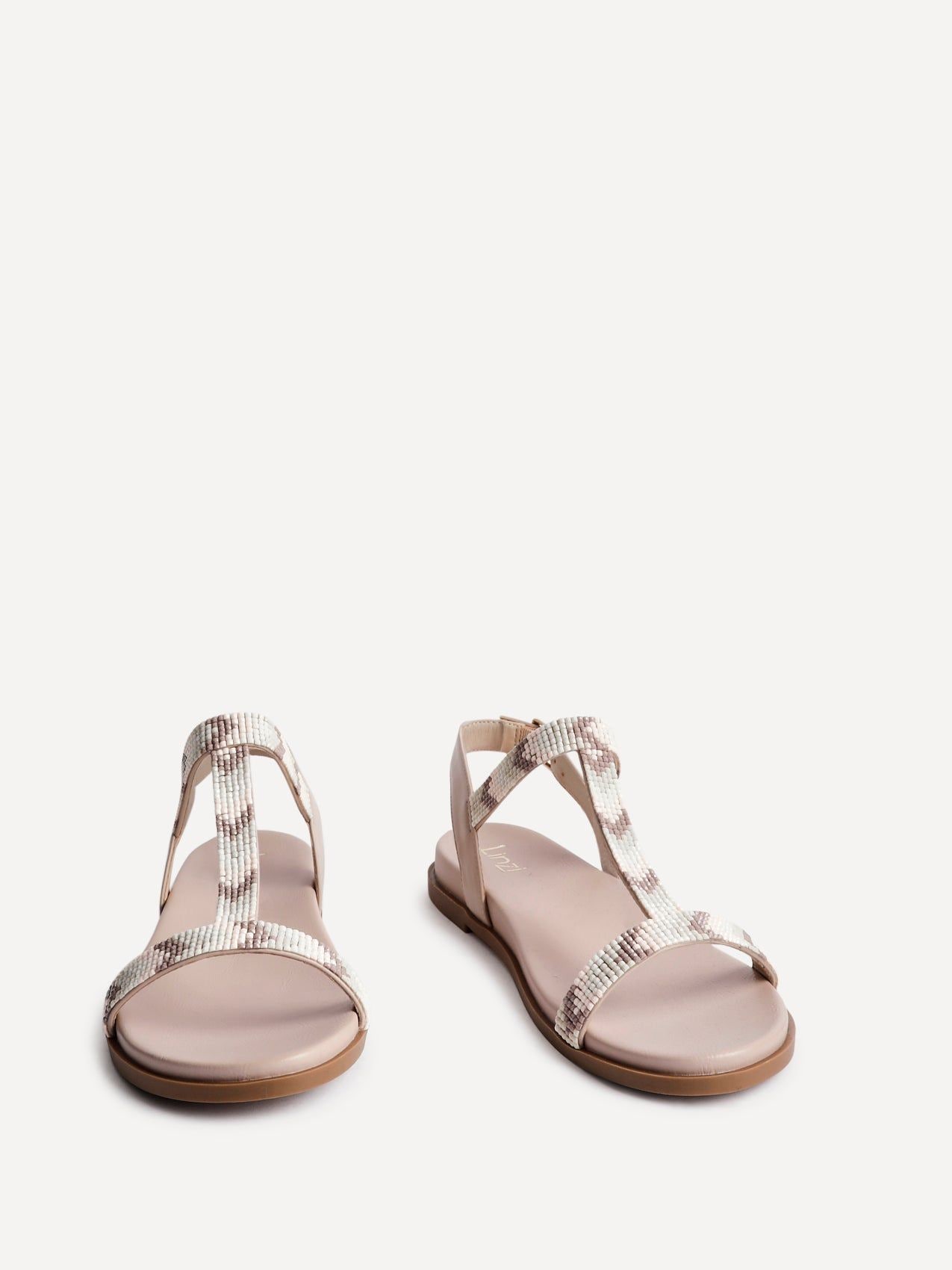 Linzi Sandie Taupe Faux Leather T-Bar Embellished Flat Sandals image 3