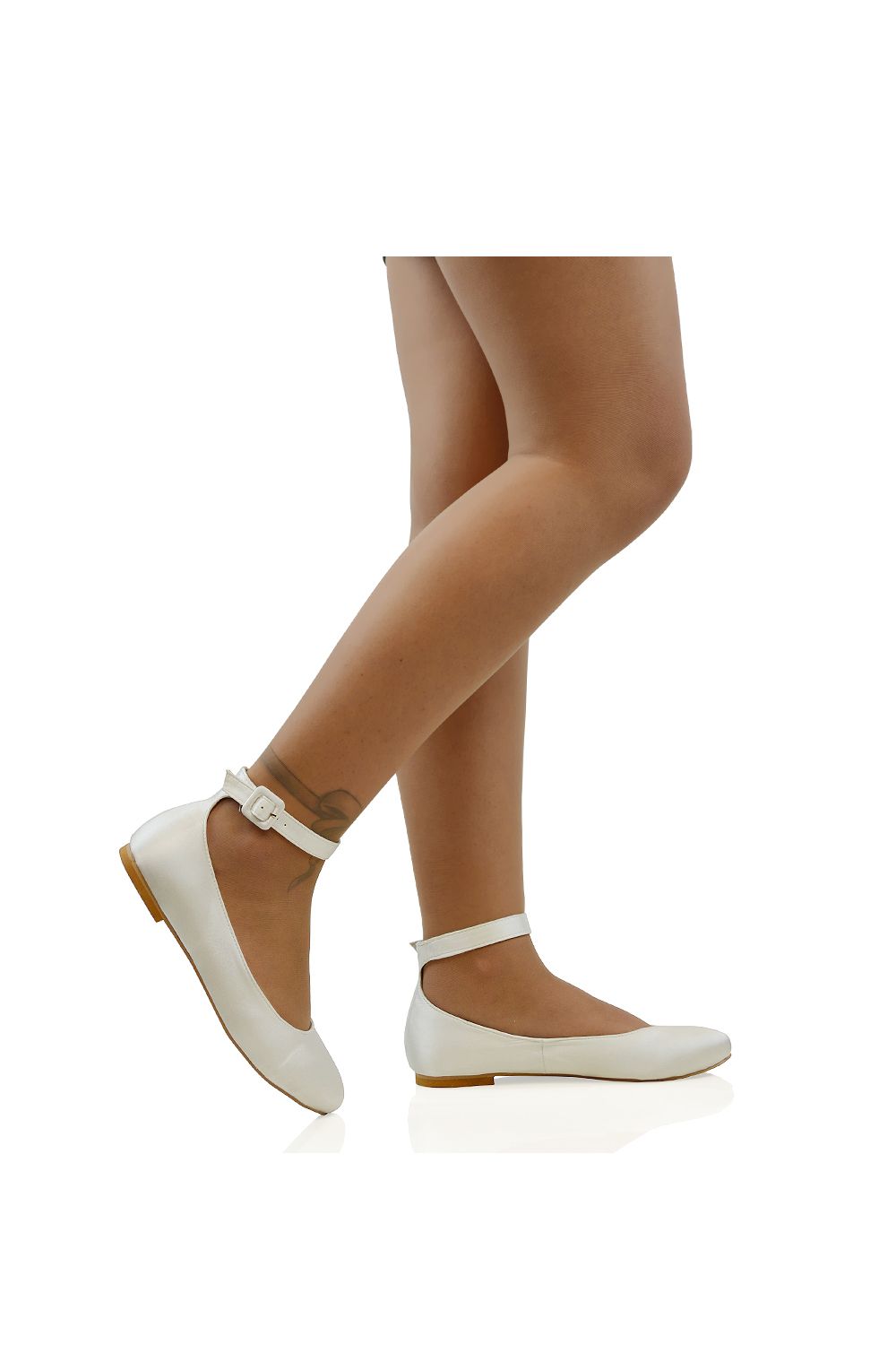 XY London 'Kimmie' Flat Ballerina Pump Shoes with Ankle Strap image 4