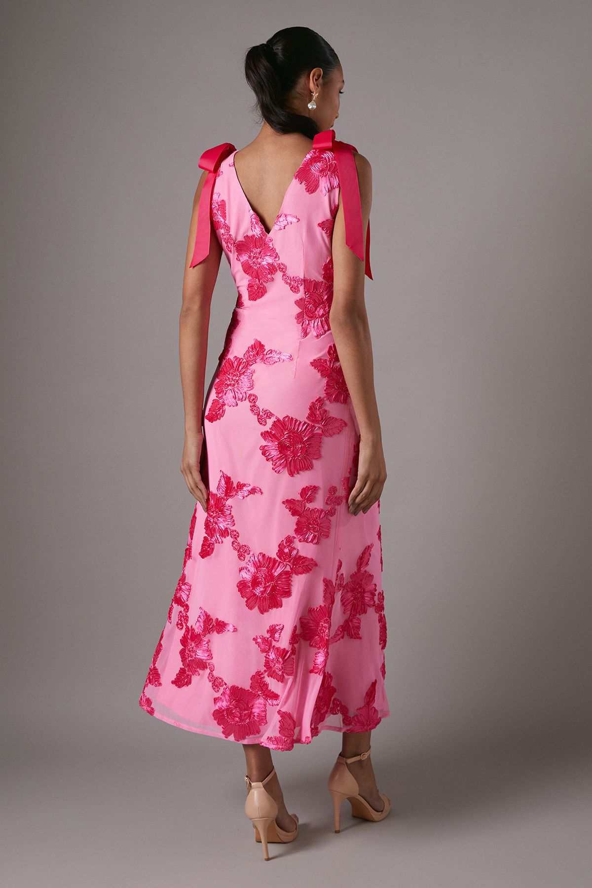Coast Floral Jacquard Midi Holiday Dress Pink image 3