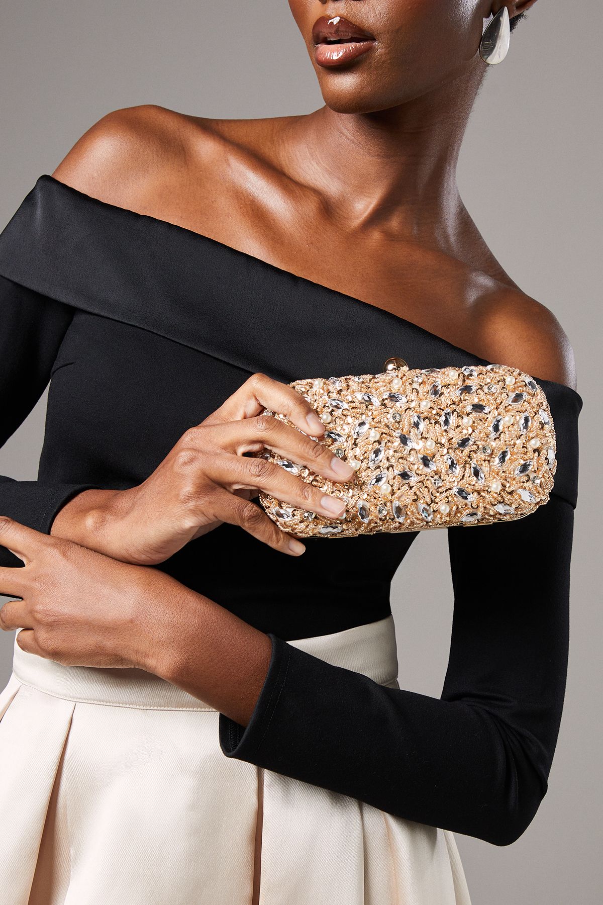 Coast Pear Embellished Hard Clutch Bag Gold image 1