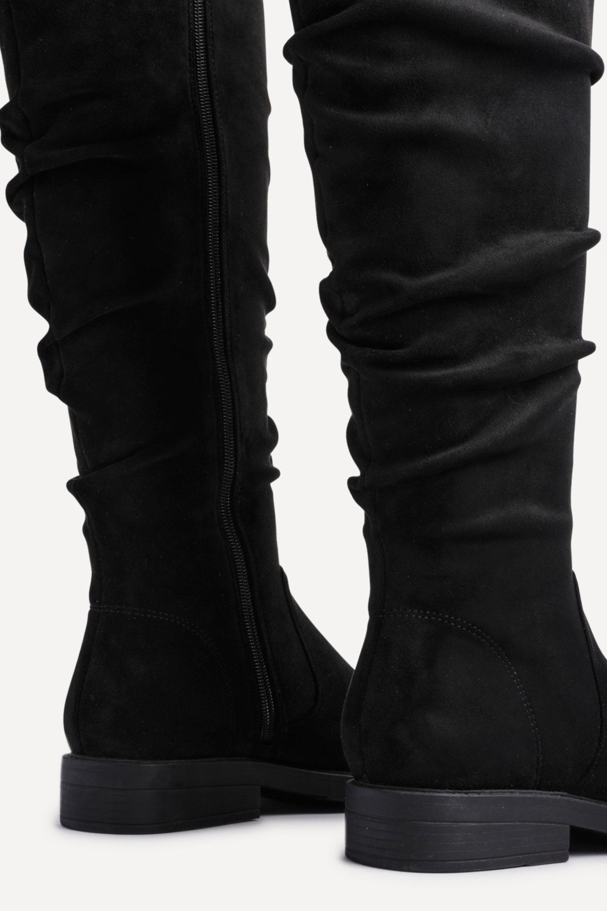 Linzi Ciara Black Faux Suede Ruched Flat Boot image 5