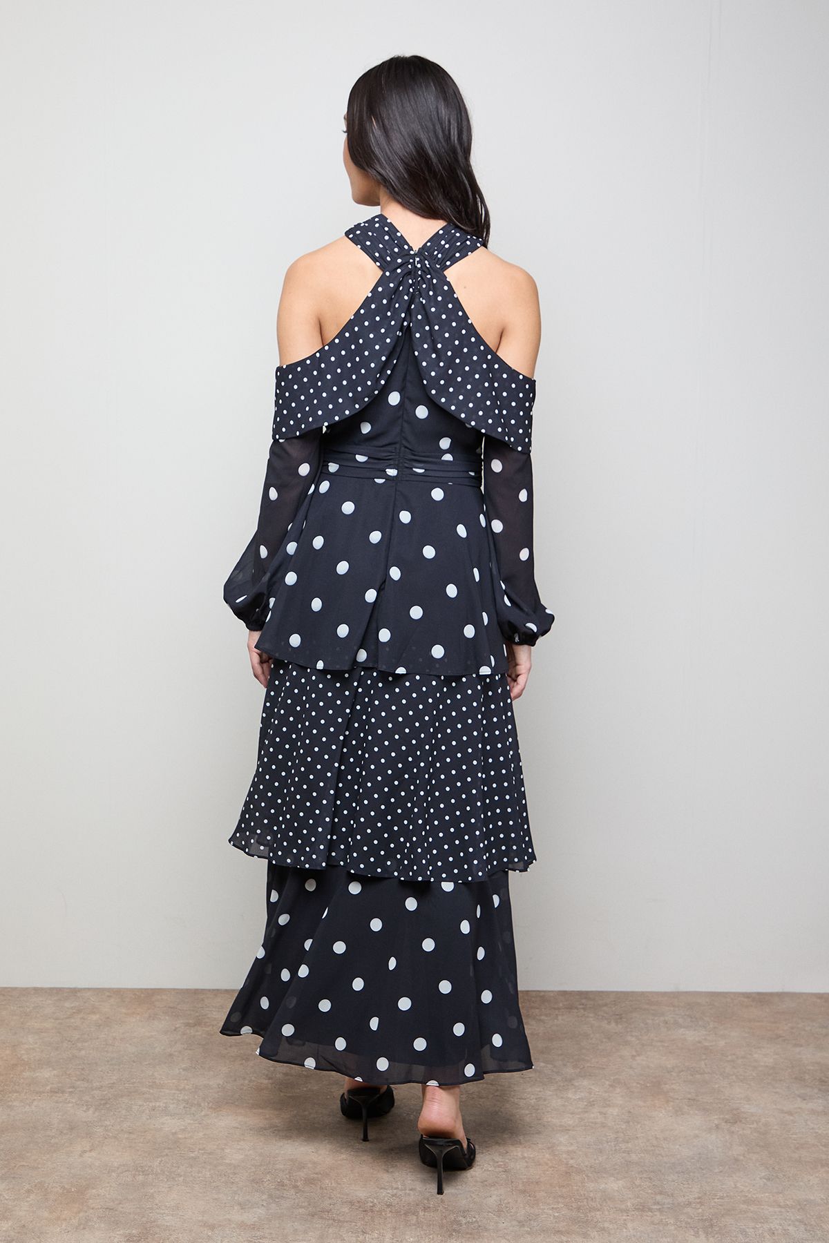 Oasis Printed Halterneck Off The Shoulder Tiered Maxi Dress Multi image 3