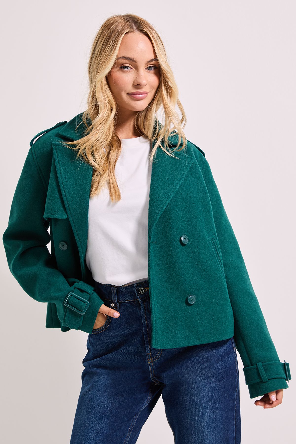 Dorothy Perkins Short Faux Wool Trench Coat Forest image 4