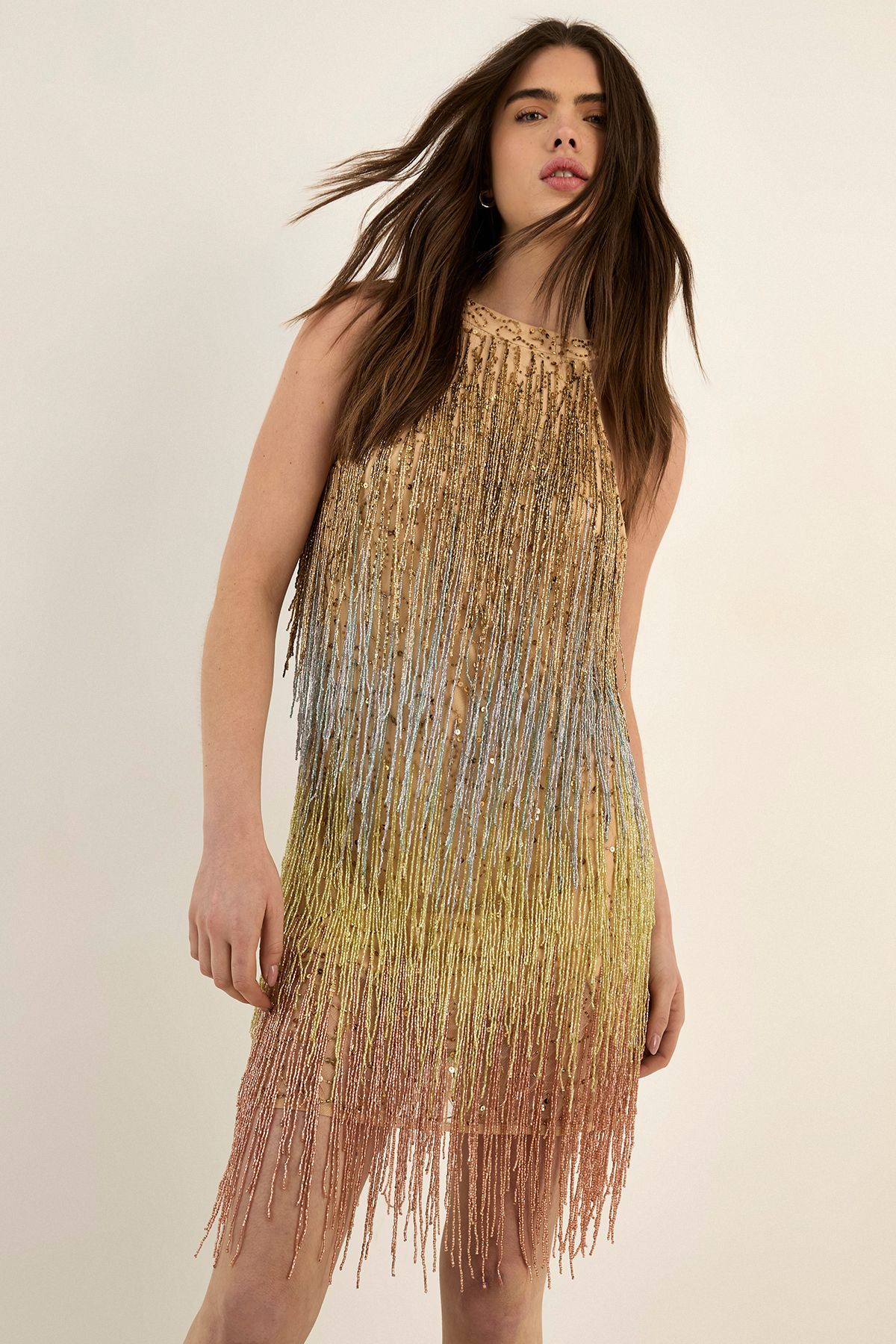 NastyGal Ombre Beaded Tassel Mini Dress Multi