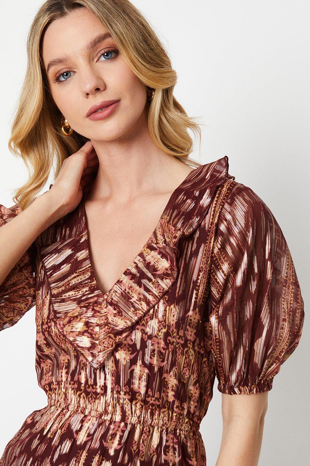 Oasis Ruffle Metallic Jacquard Tiered Midi Dress Multi image 2