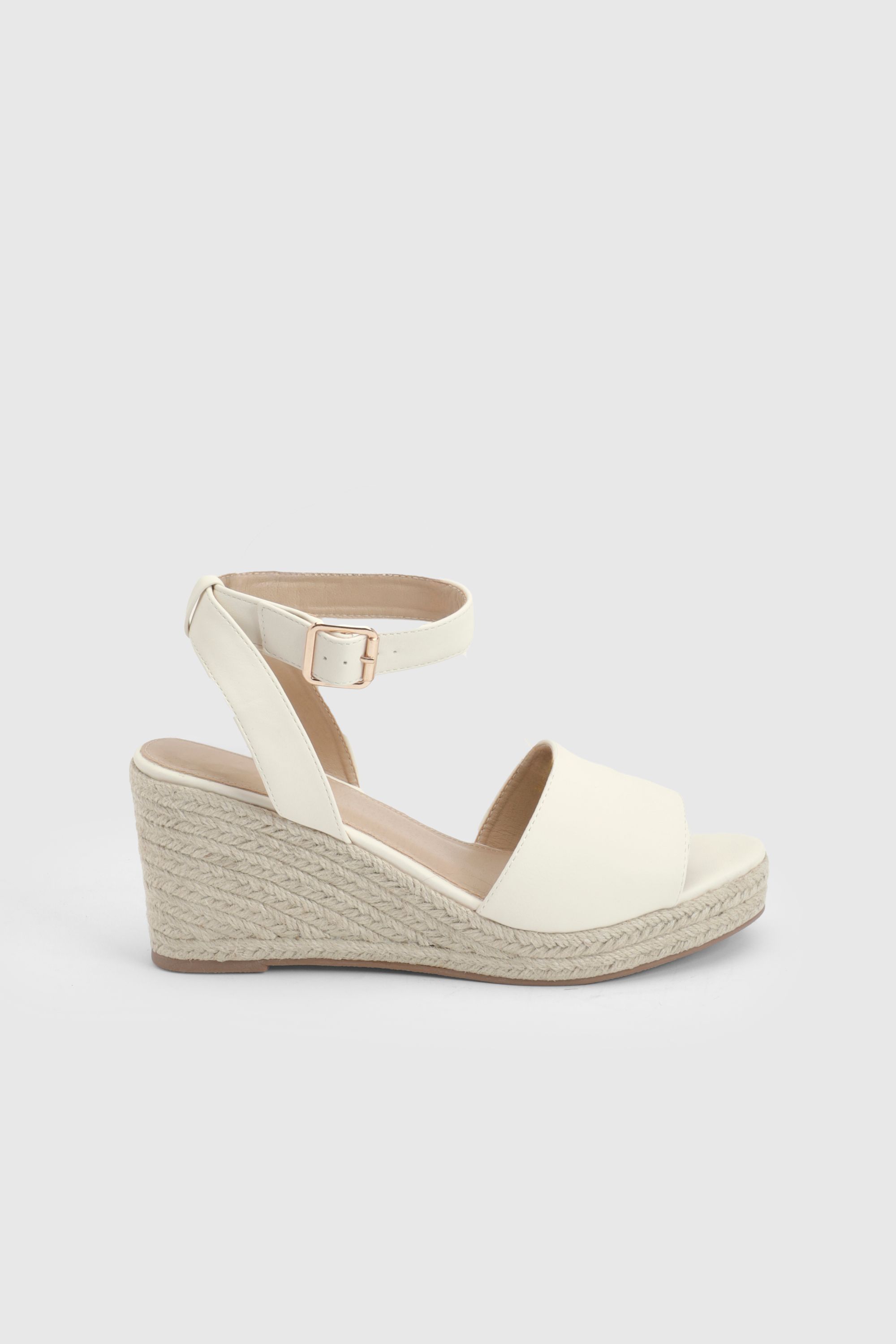 Dorothy Perkins Wide Fit Rebekah Faux Leather Peep Toe Espadrille Wedge Sandals Cream