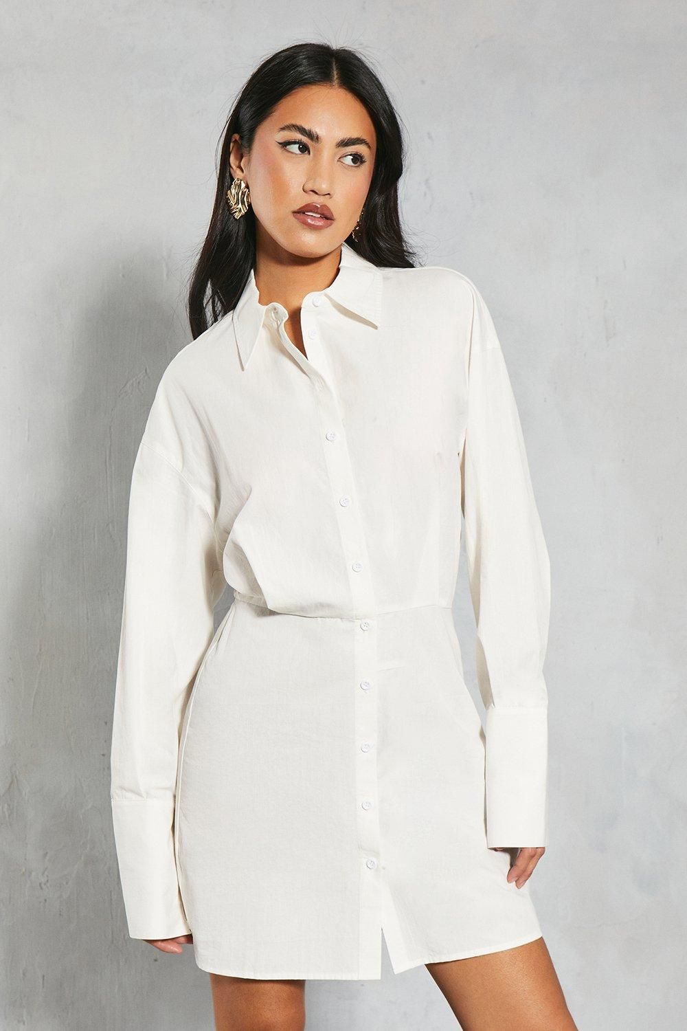 MissPap Poplin Fitted Mini Shirt Dress White image 2