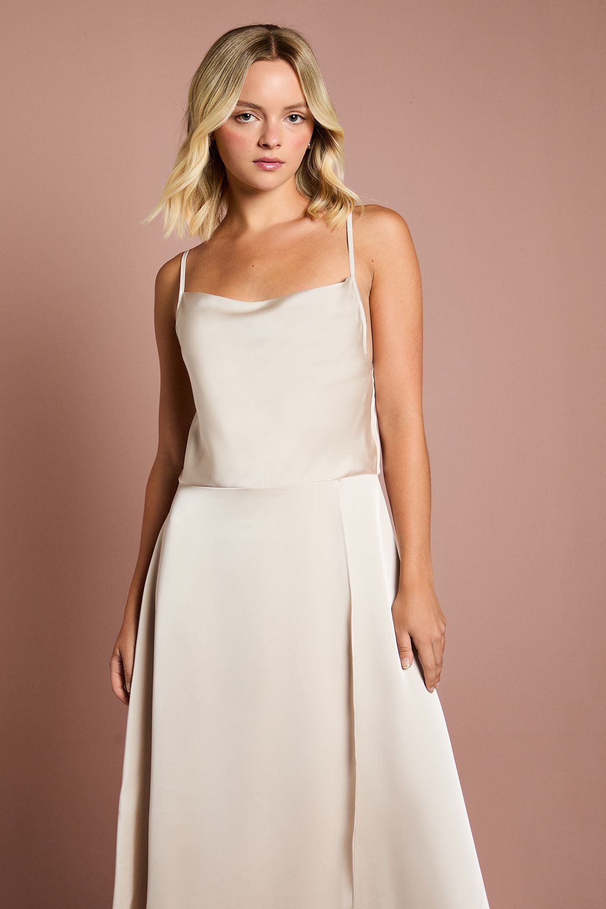 Coast Teen Cowl Front Waterfall Skirt Bridesmaid Dress Champagne image 2