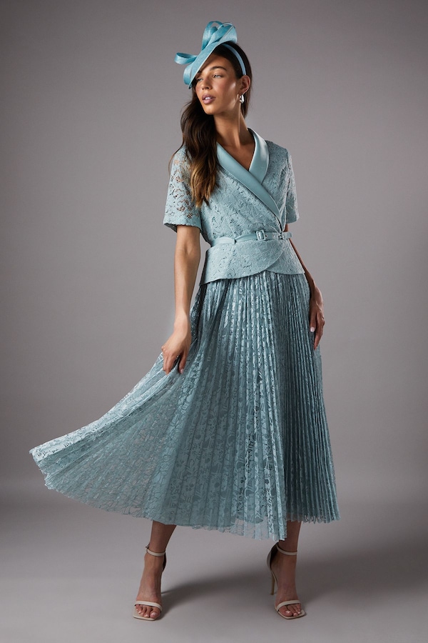 Coast Lace Midi Wrap Top Full Skirt Dress Powder Blue