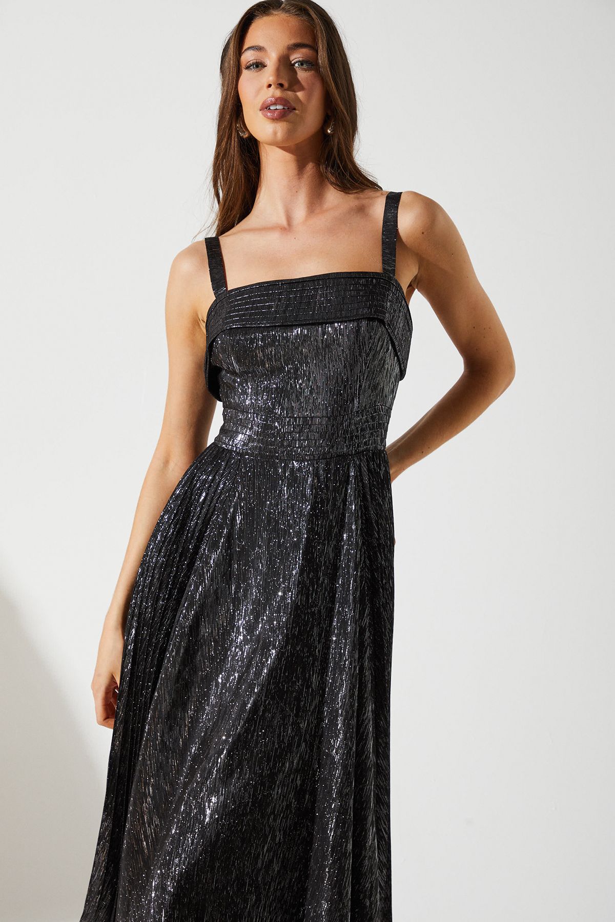 Coast Sparkle Jacquard Midi Wedding Guest Dress Black image 2
