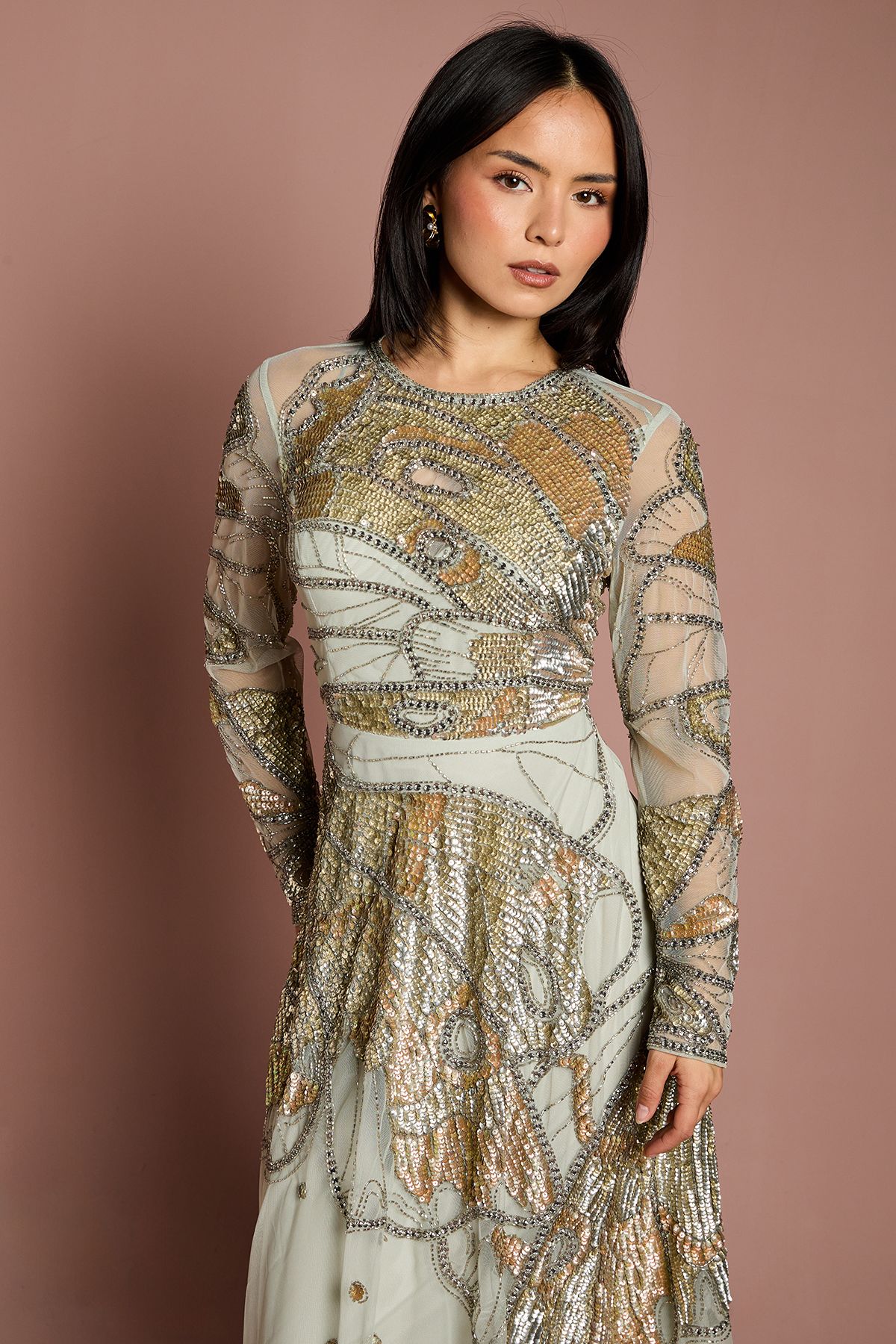 Coast Petite Premium Hand Embellished Maxi Dress Sage image 4