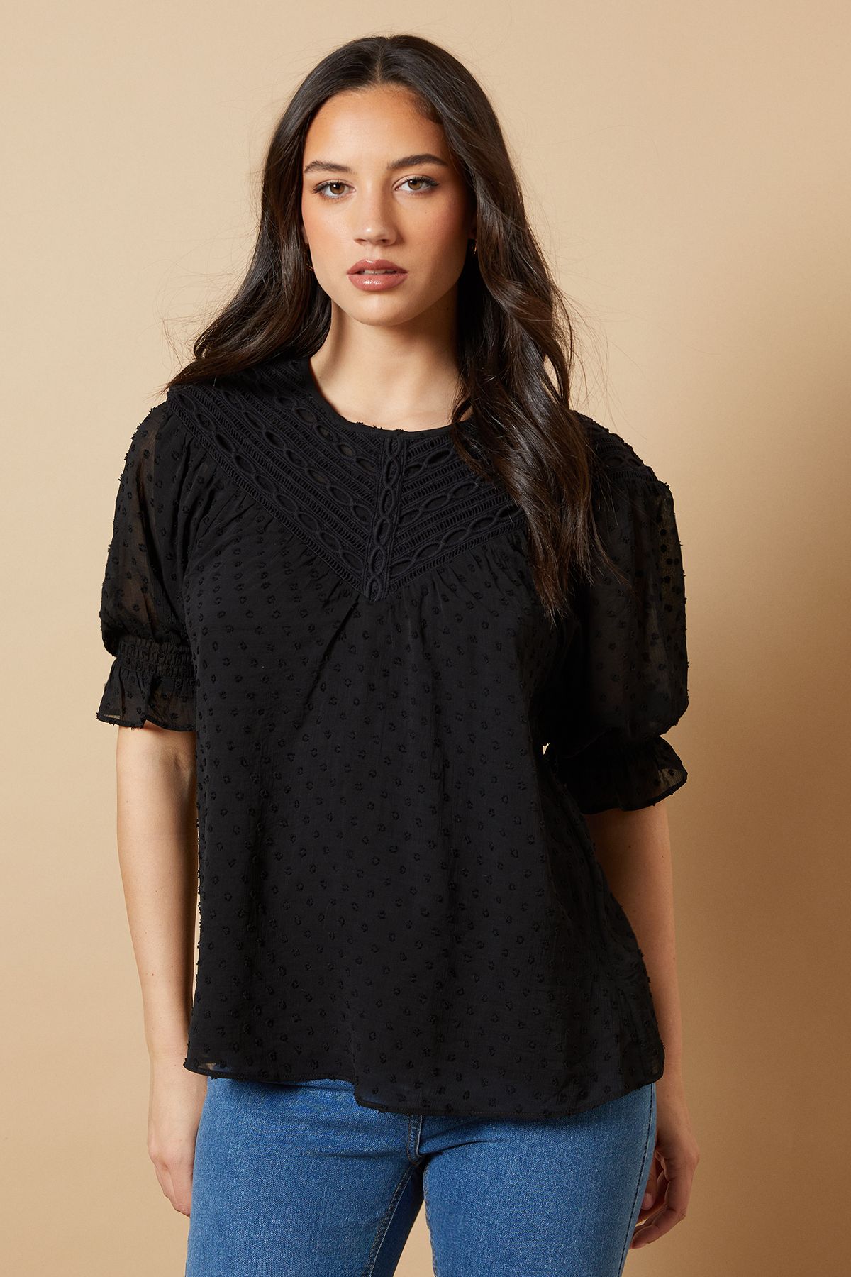 Oasis Lace Yoke Boho Top Black image 1