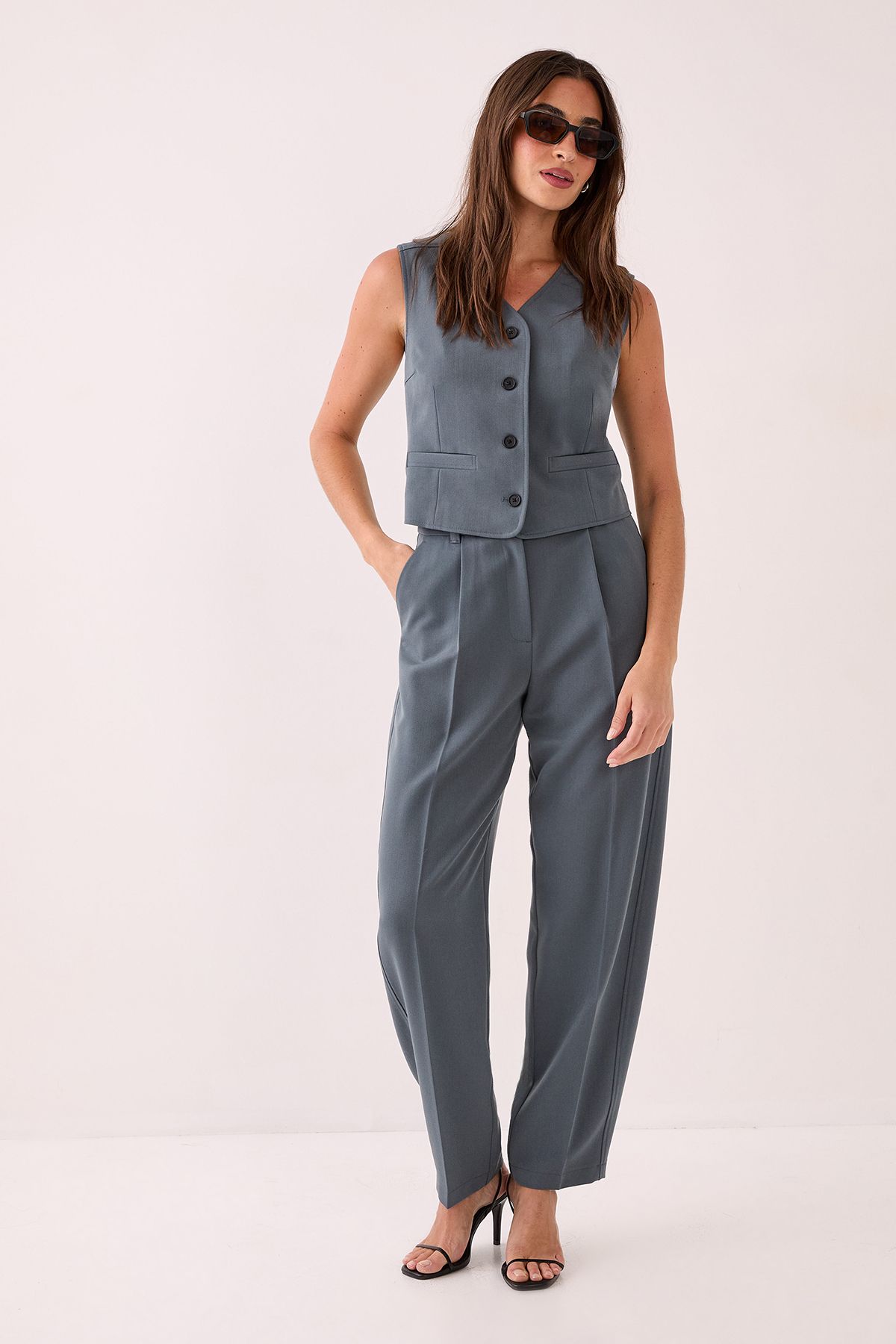 NastyGal Tailored Boxy Button Through Waistcoat Grey image 2