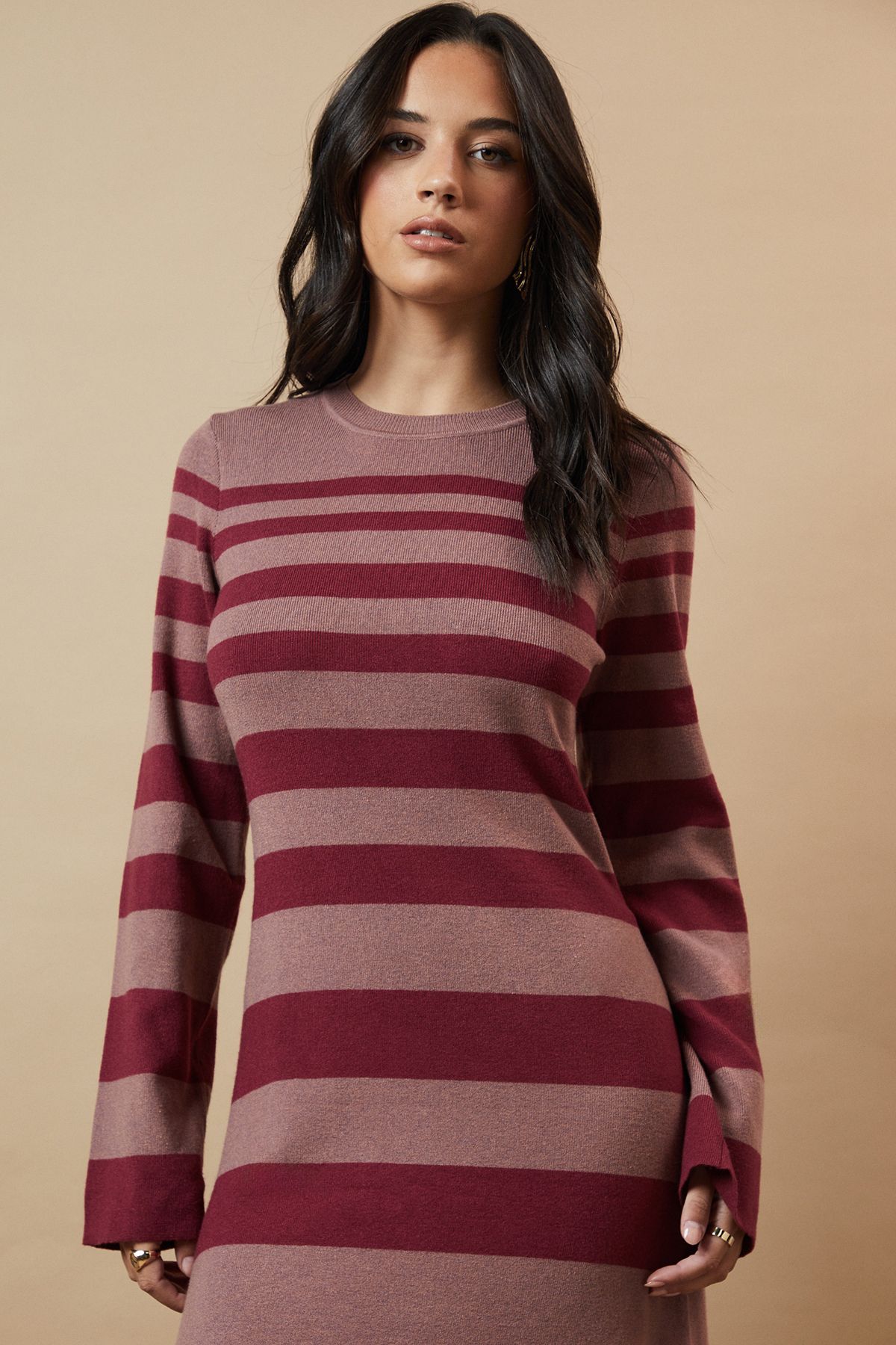 Oasis Striped Knitted Midi Dress Desert Rose image 4