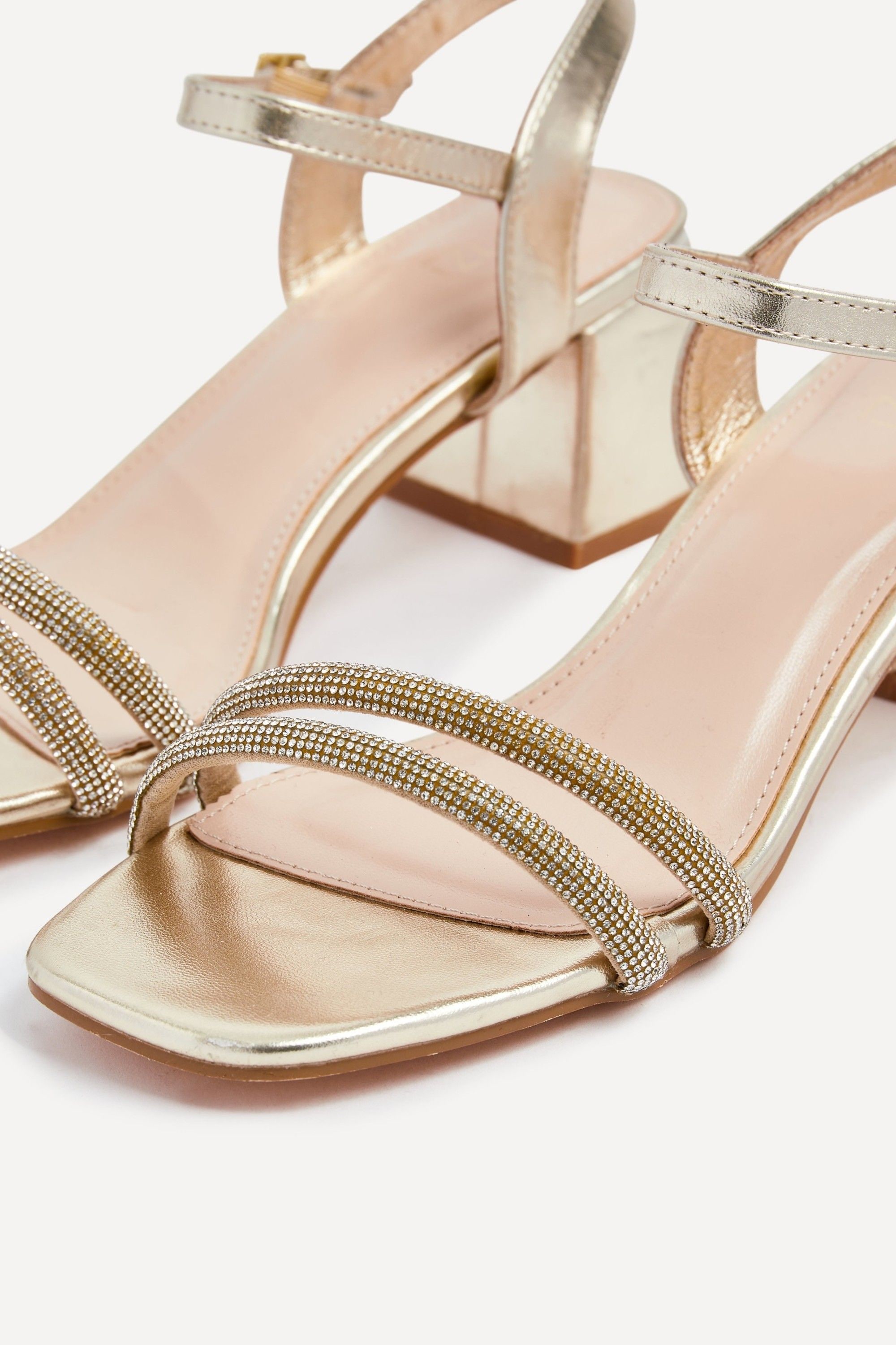 Linzi Bunty Gold Faux Leather Diamante Block Heeled Sandal image 3
