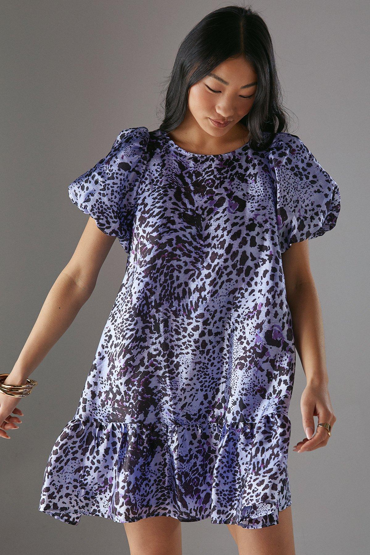 Warehouse Petite Organza Puff Sleeve Swing Mini Dress image 2