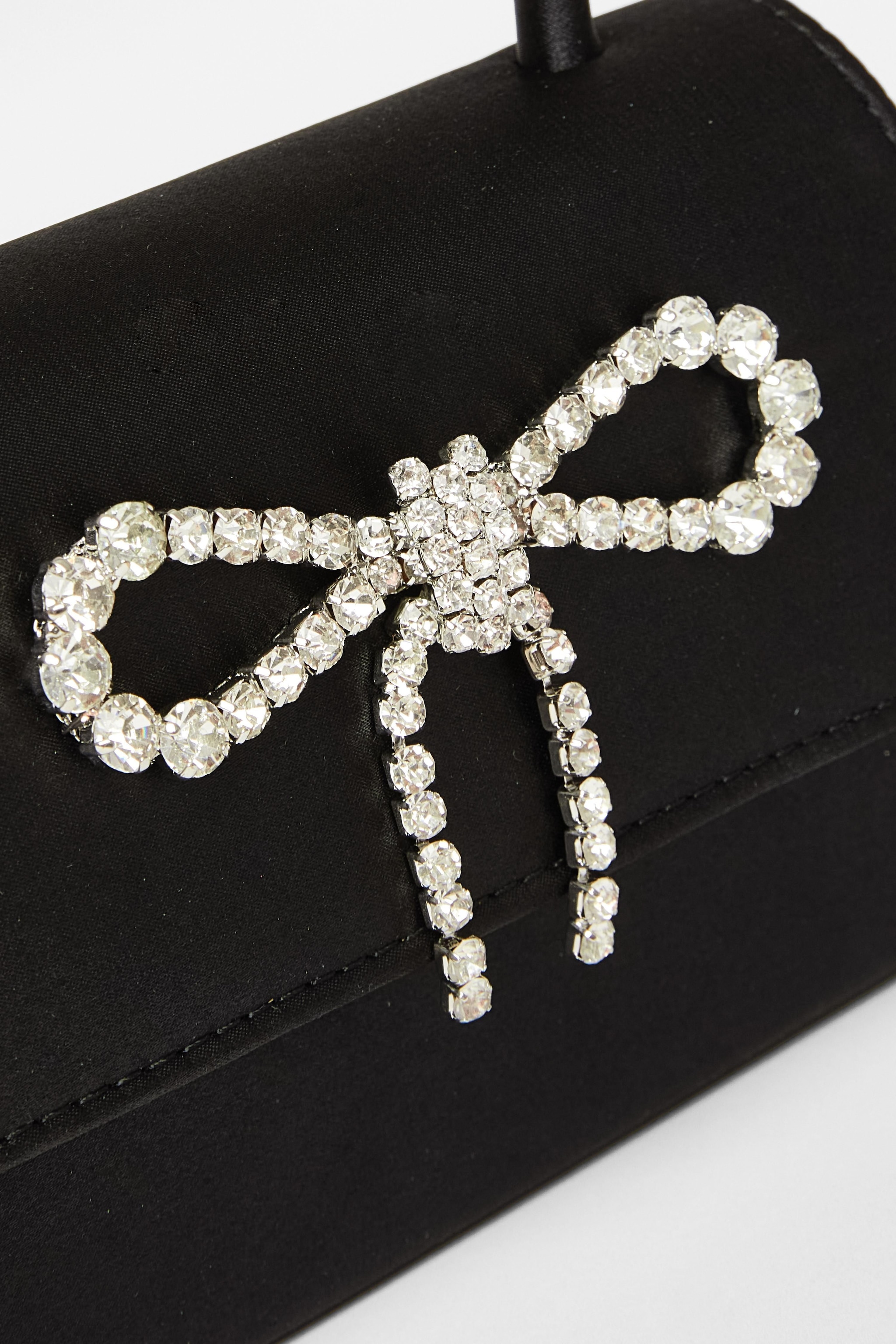Quiz Black Diamante Bow Top Handle Bag image 5