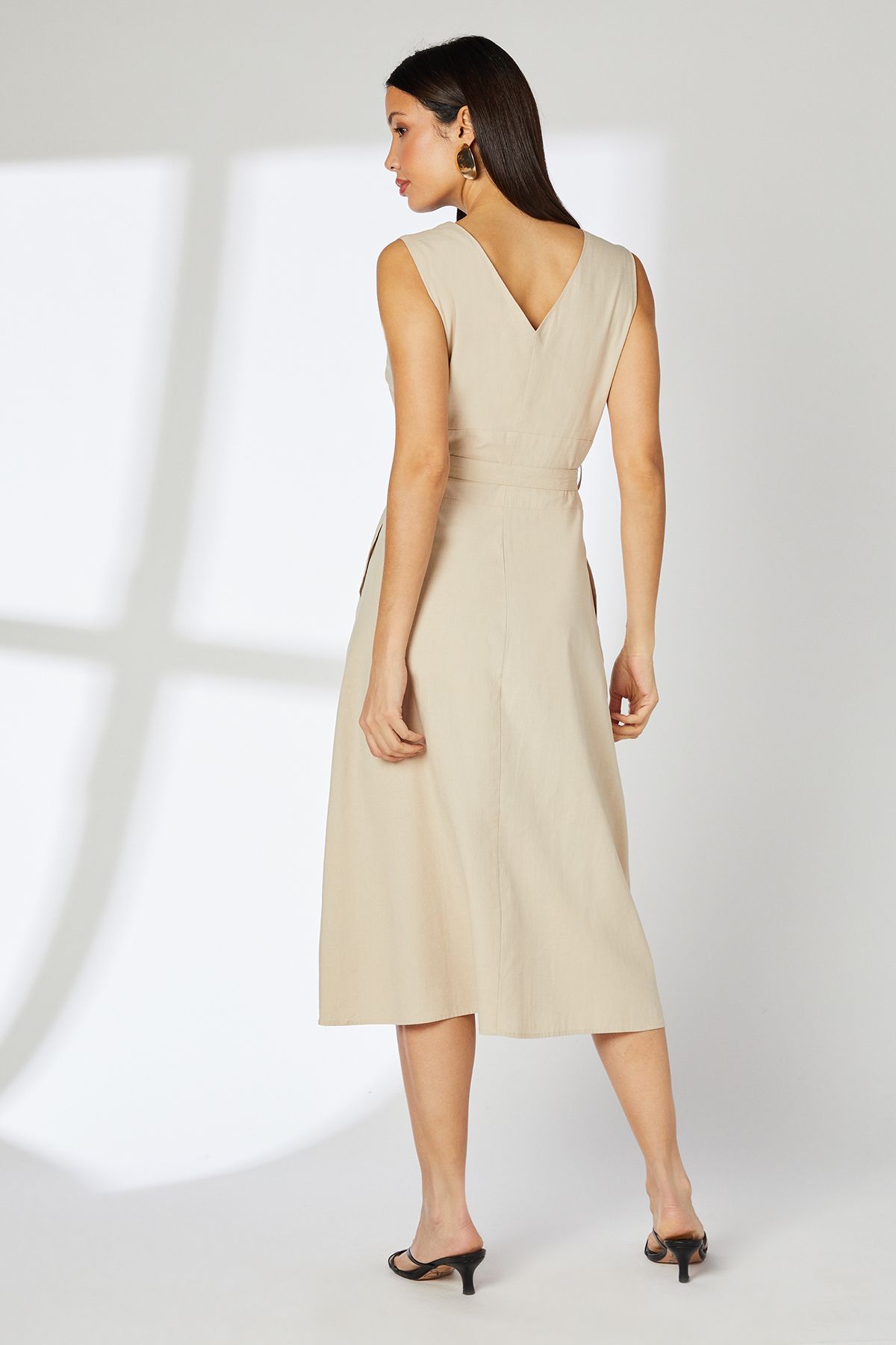 Principles Sand Belt Detail V - Neck Midi Dress Sand image 4