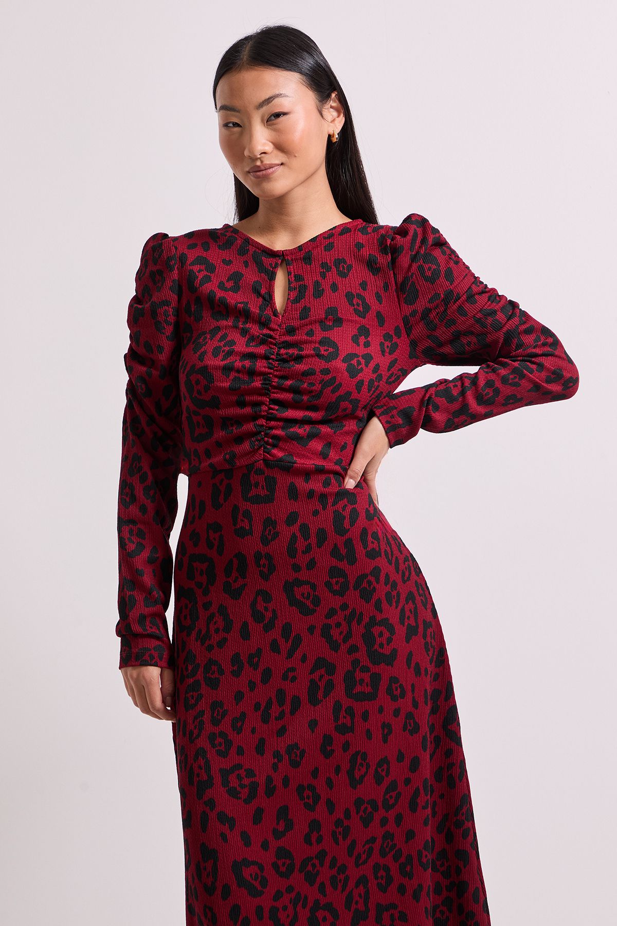 Dorothy Perkins Petite Berry Leopard Keyhole Midi Dress Animal image 2