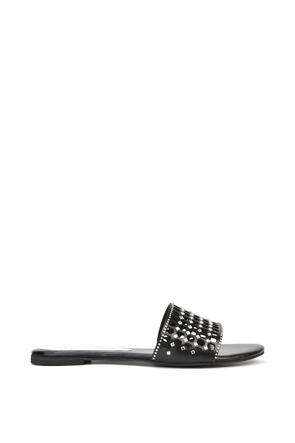 XY London 'Abbie' Mesh Strappy Diamante Slip On Flat Sandals Sliders
