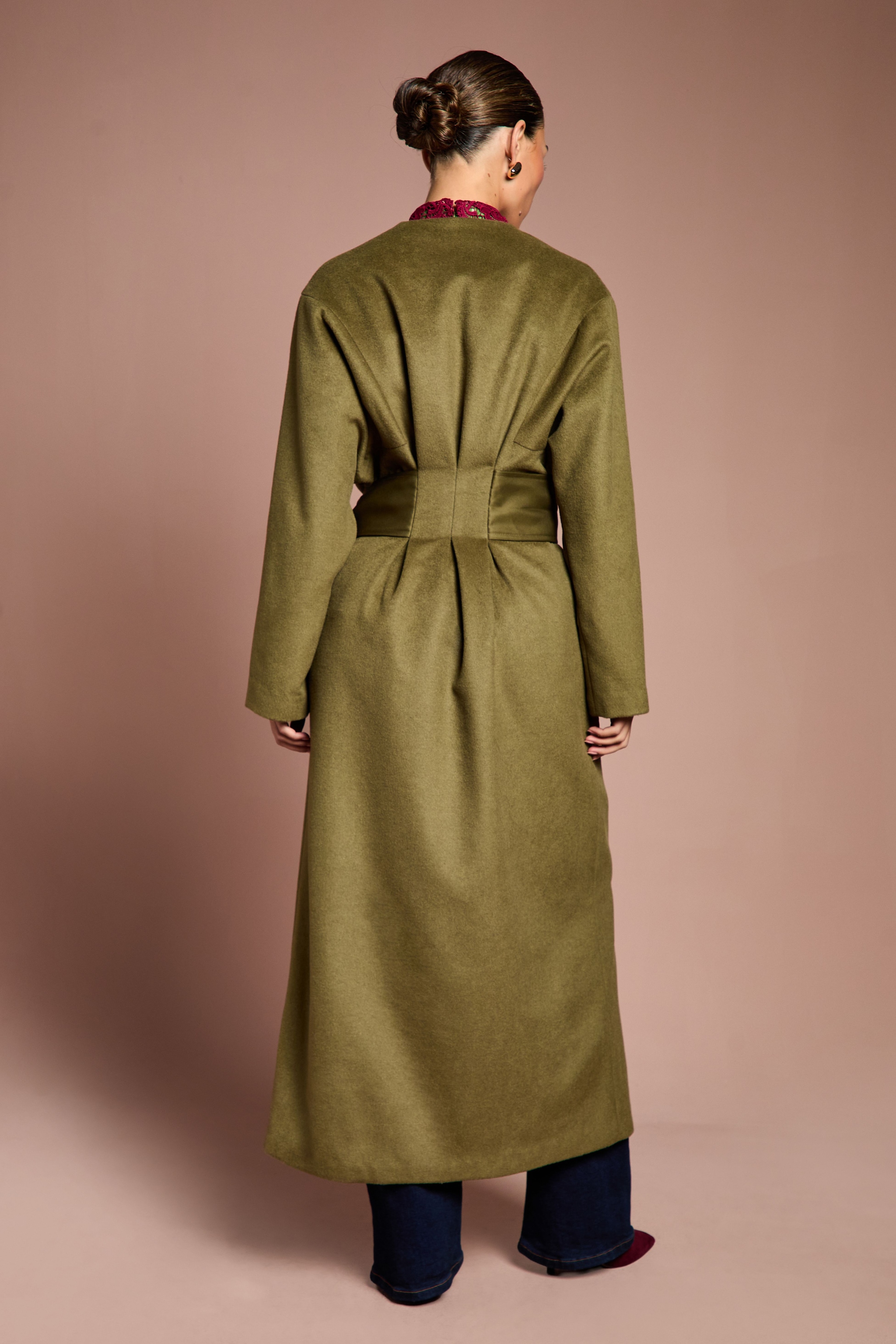 Coast Lisa Tan Occasion Waist Detail Belted Coat Olive image 3