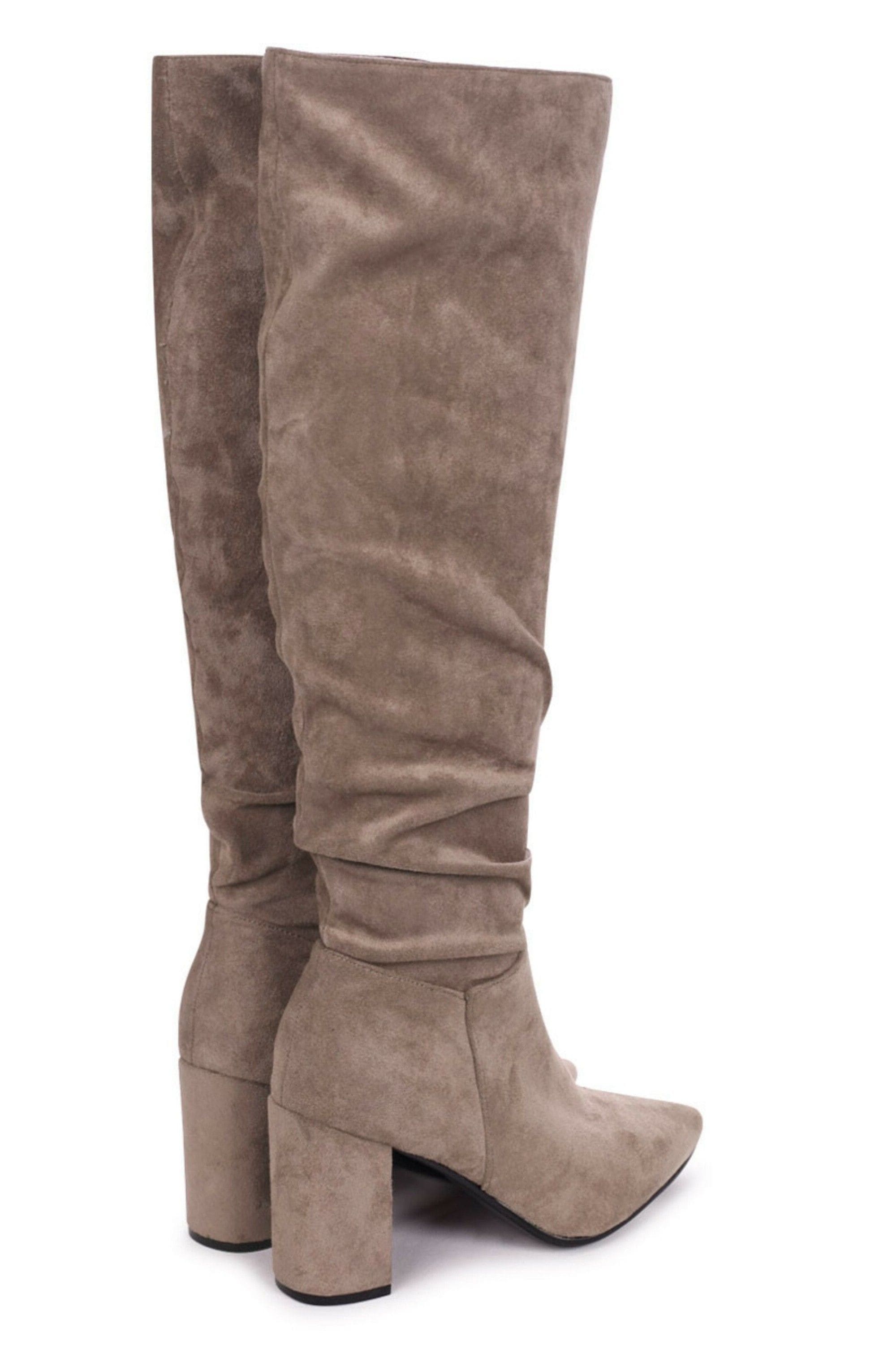 Linzi Bonnie Mocha Suede Block Heel Knee High Ruched Boot image 4