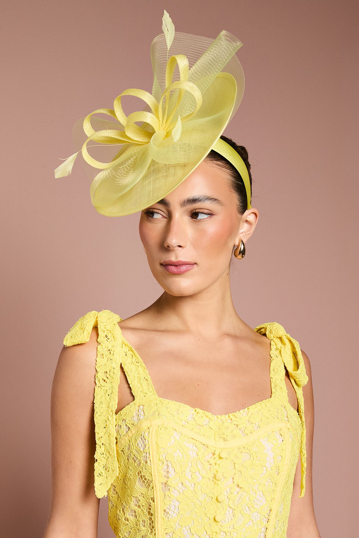 Coast Loop And Feather Disc Fascinator Yellow image 2