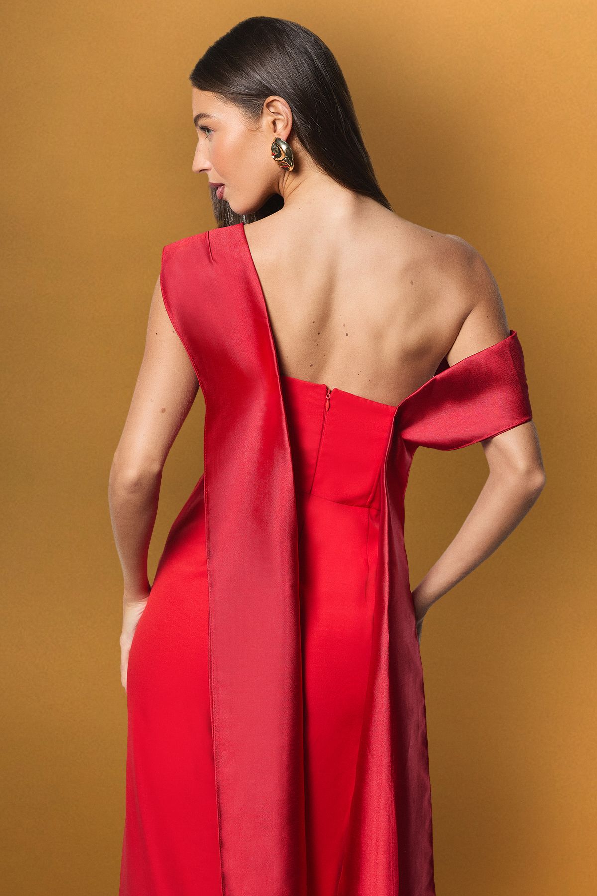 Coast Draped Bardot Contrast Twill Draped Jumpsuit Red image 4