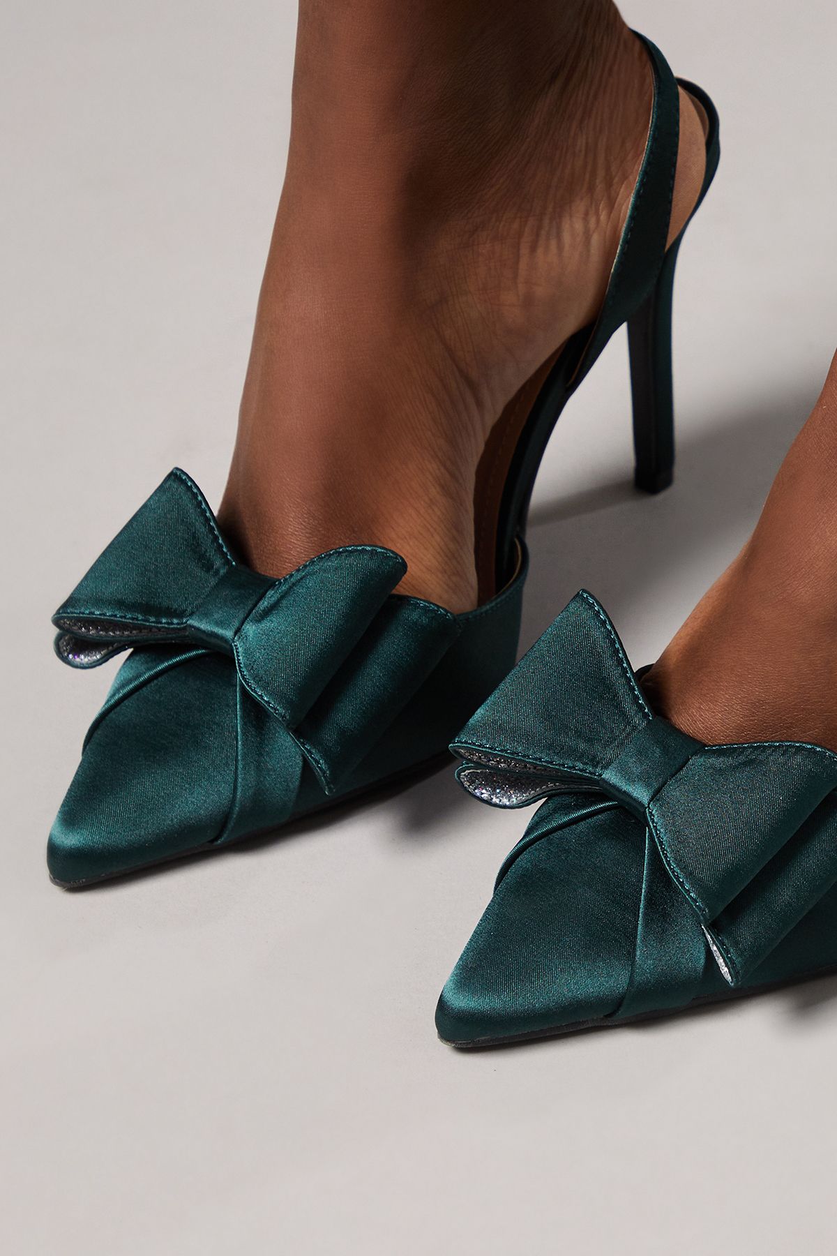 Coast Wide Fit Tamara Satin Bow Sling Back Stiletto Court Shoes Green image 4