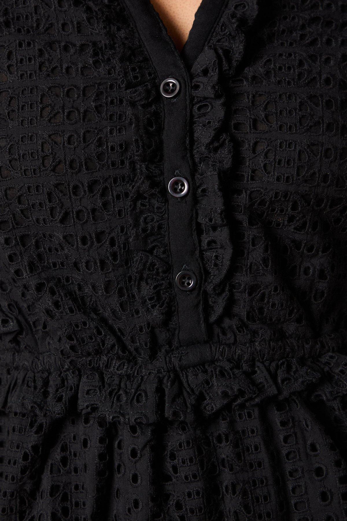 Oasis Petite Broderie Frill Detail Button Down Mini Dress Black image 5