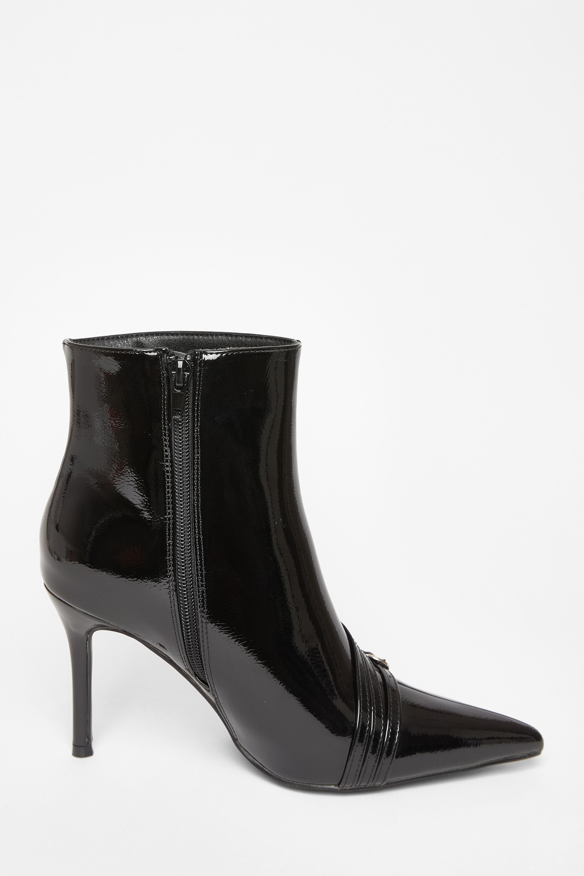 Quiz Black Faux Leather Buckle Ankle Boots image 5