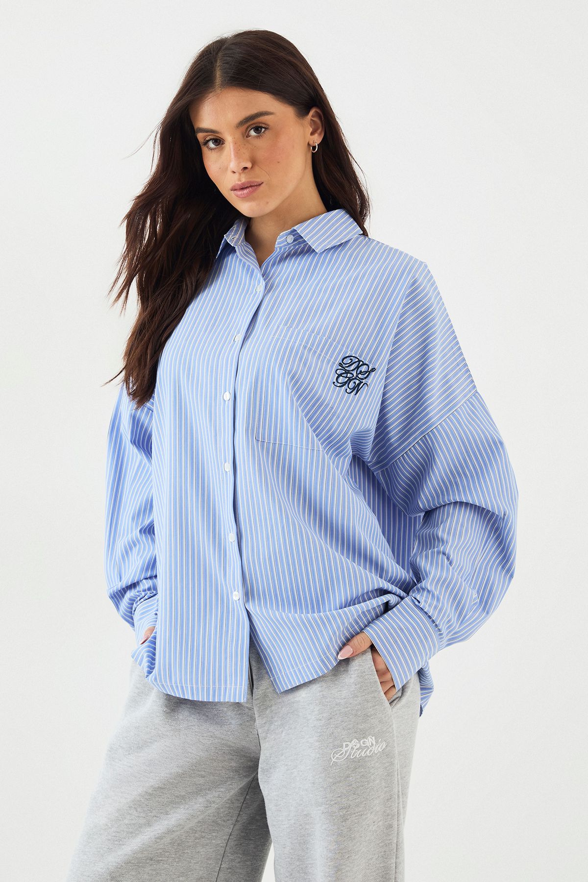 DSGN Studio DSGN Studio Oversized Cotton Poplin Stripe Shirt Blue image 1