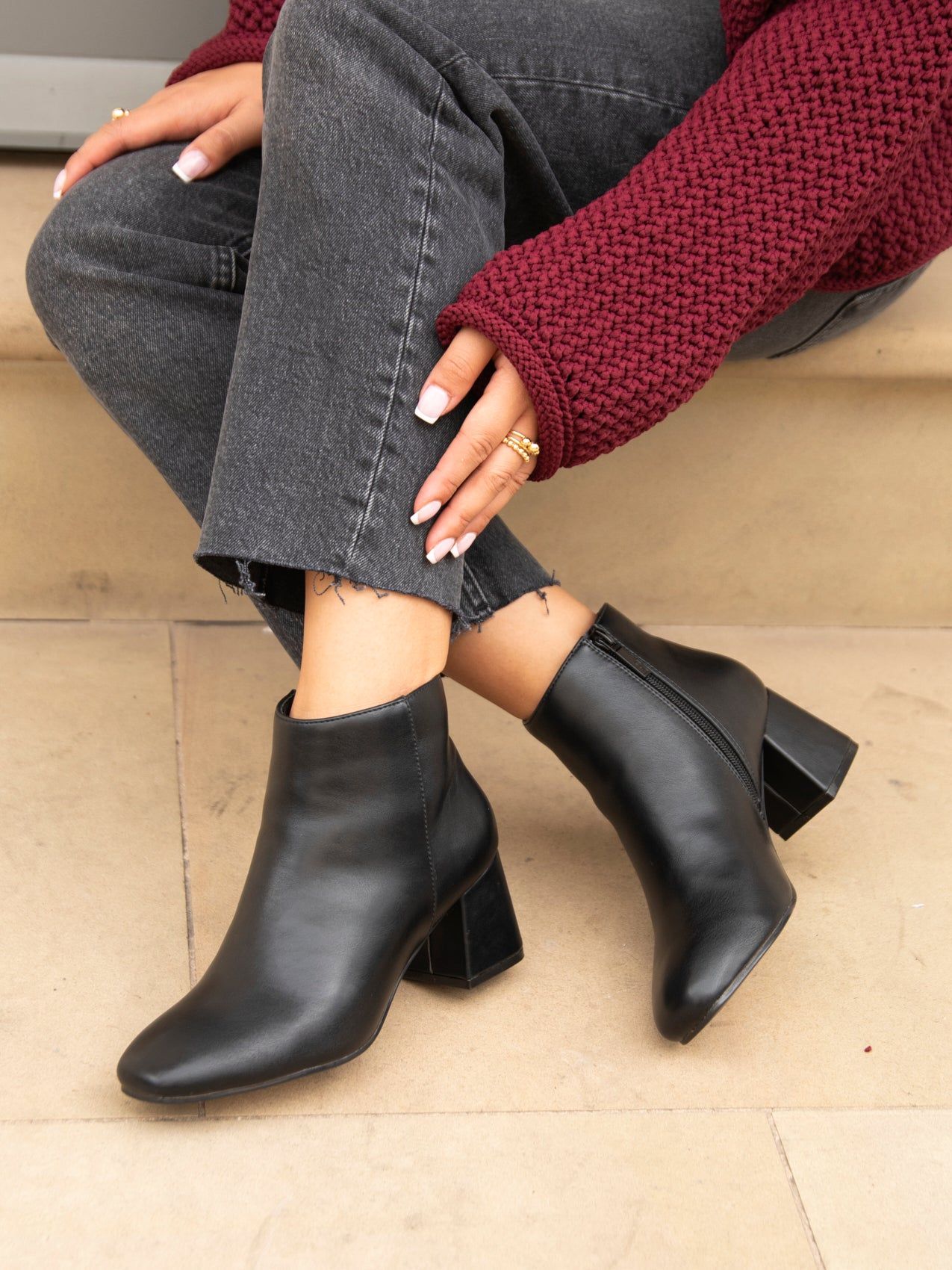 Linzi Verse Black Faux Leather Block Heel Ankle Boot image 6