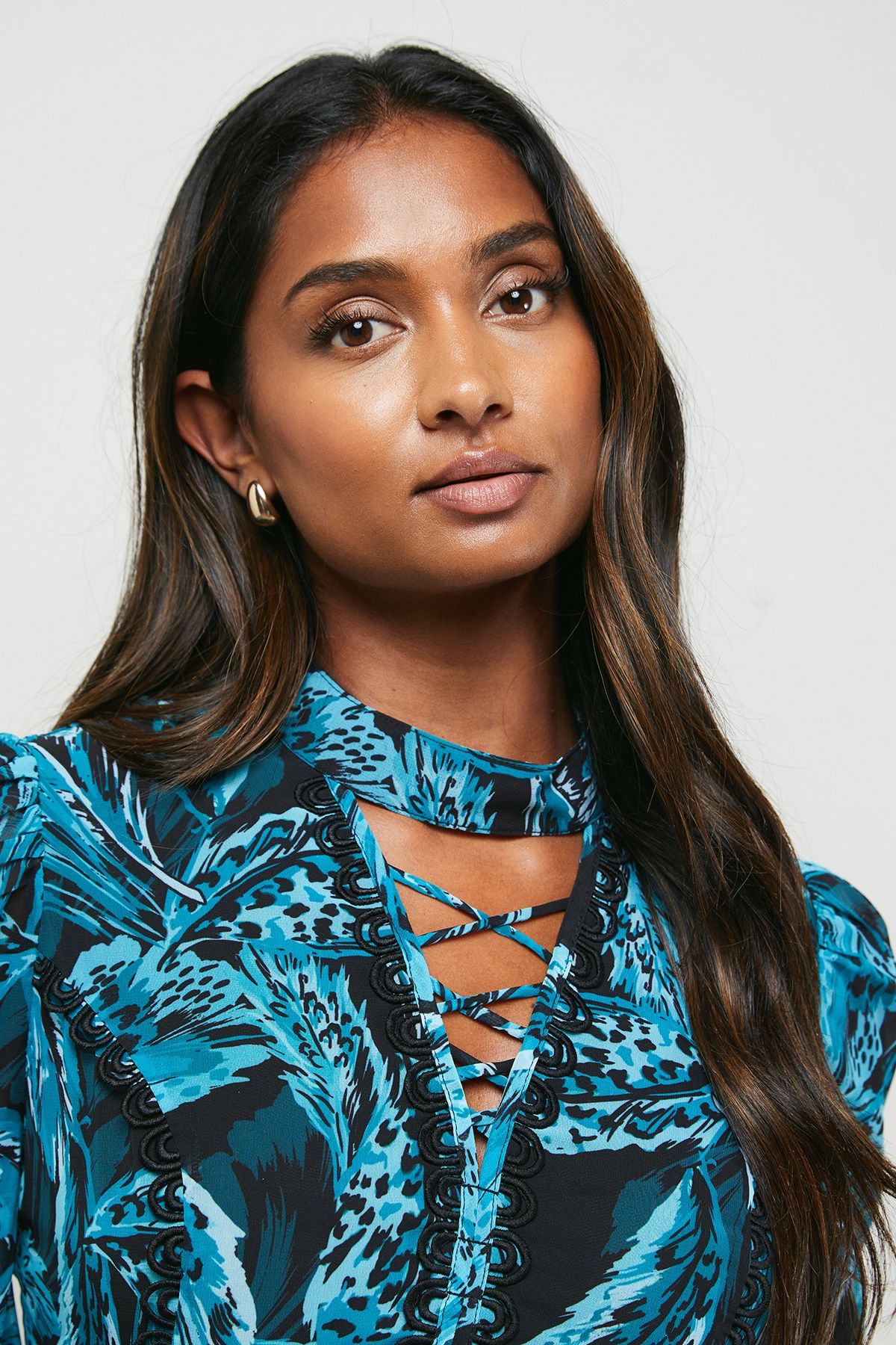 Oasis Lace Up High Neck Long Sleeve Mini Dress Black image 5