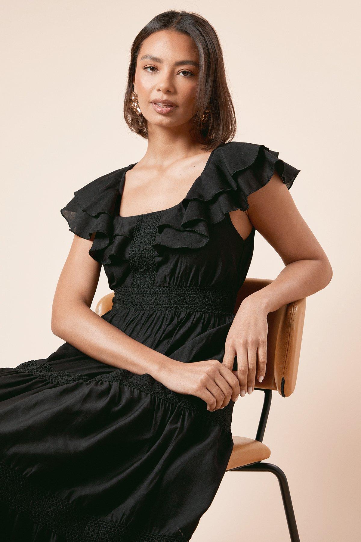 Dorothy Perkins Trim Ruffle Shoulder Maxi Dress Black image 4