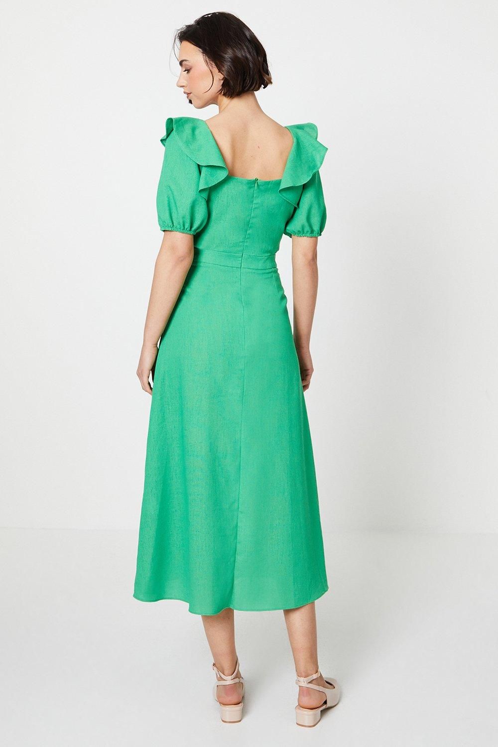 Oasis Cut Out Frill Shoulder Midaxi Dress Bright Green image 3