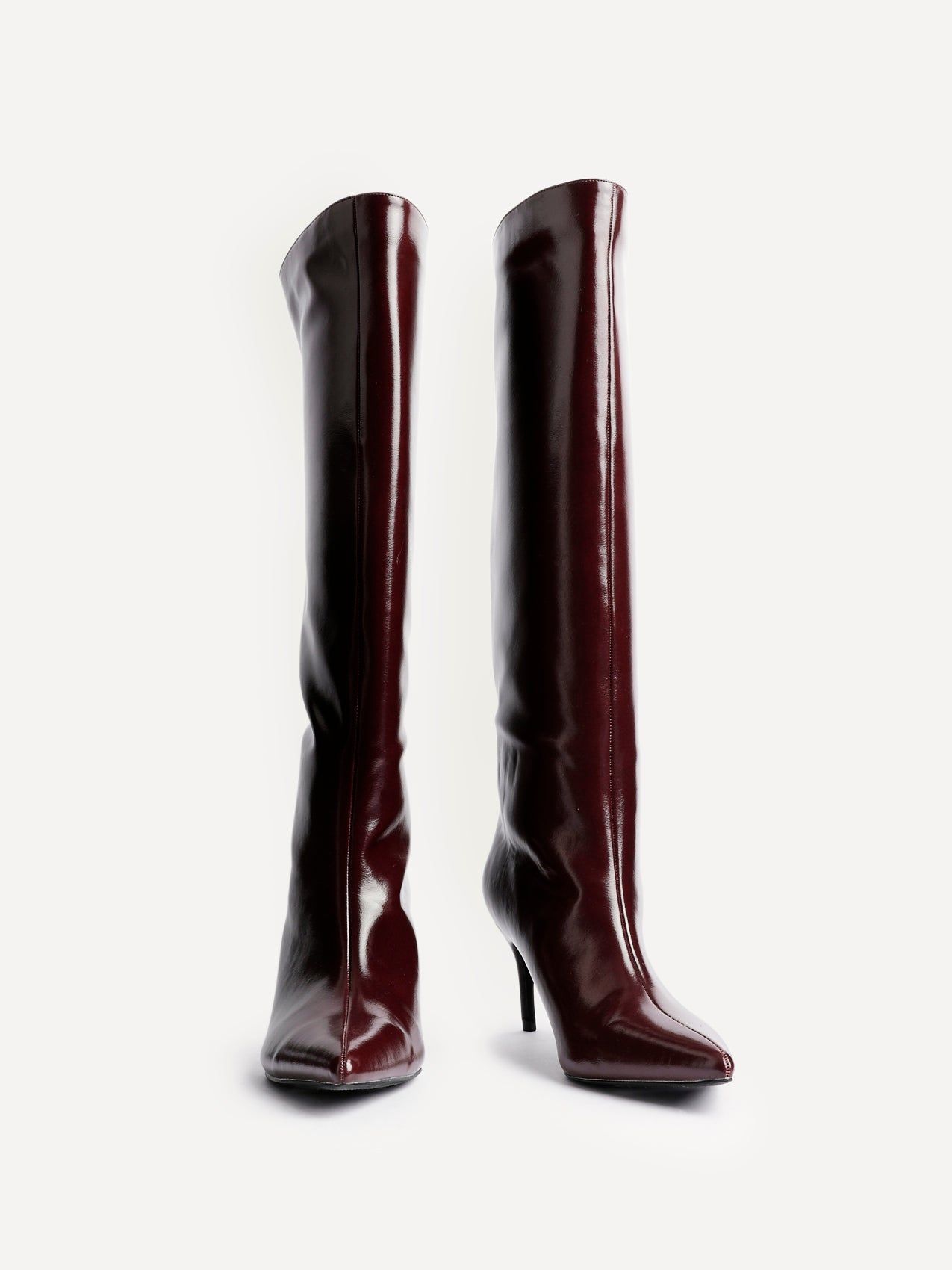 Linzi Onyx Burgundy High Shine Pointed Toe High Leg Heeled Boots image 3