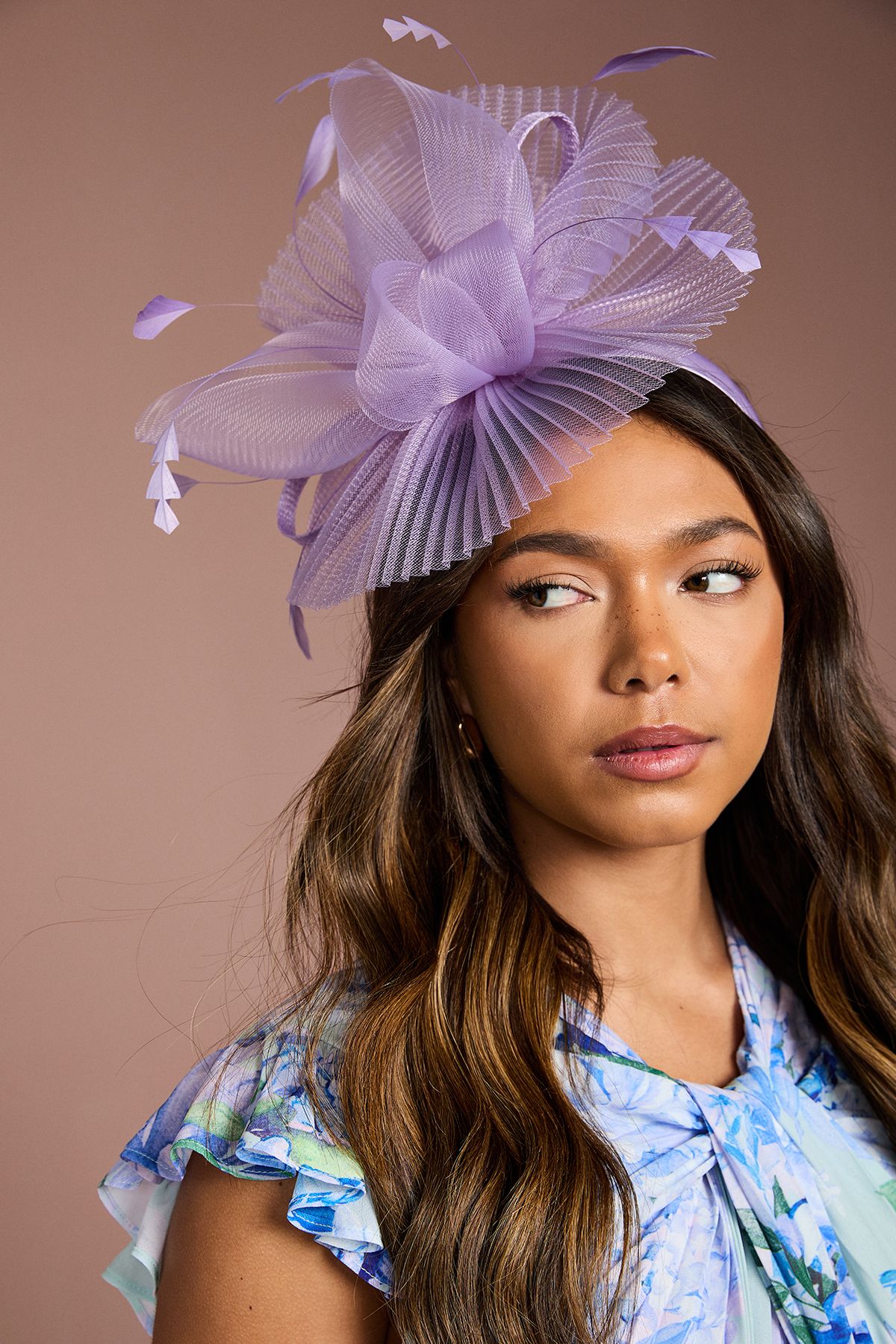 Coast Pleated Loop and Feather Fascinator Lilac