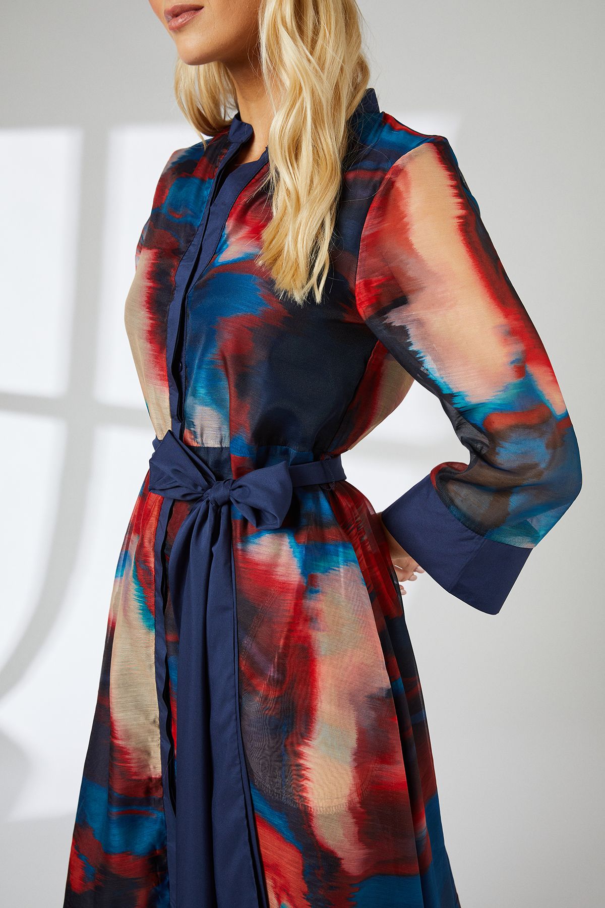 Principles Multi Blur Print Belted Contrast Detail Collarless Shirt Dress Multi image 4