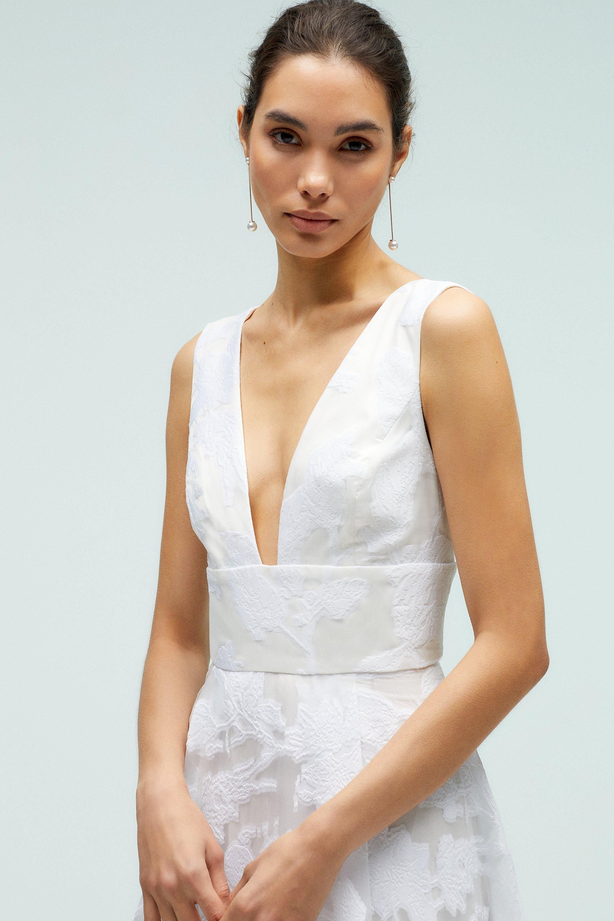 Coast Plunge V Full Skirted Jacquard Wedding Dress Ivory image 2