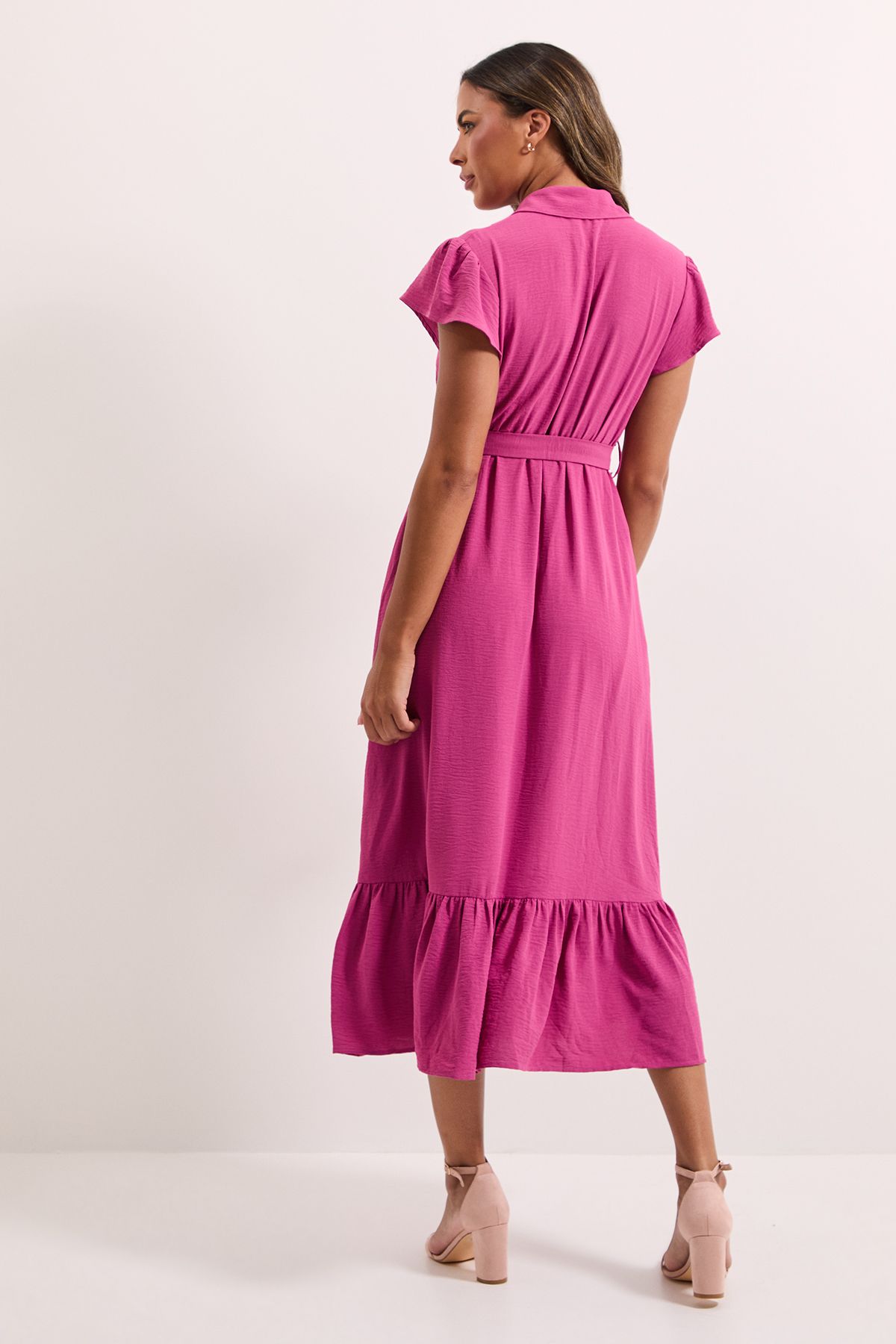 Dorothy Perkins Frill Sleeve Belted Midi Shirt Dress Rose image 4