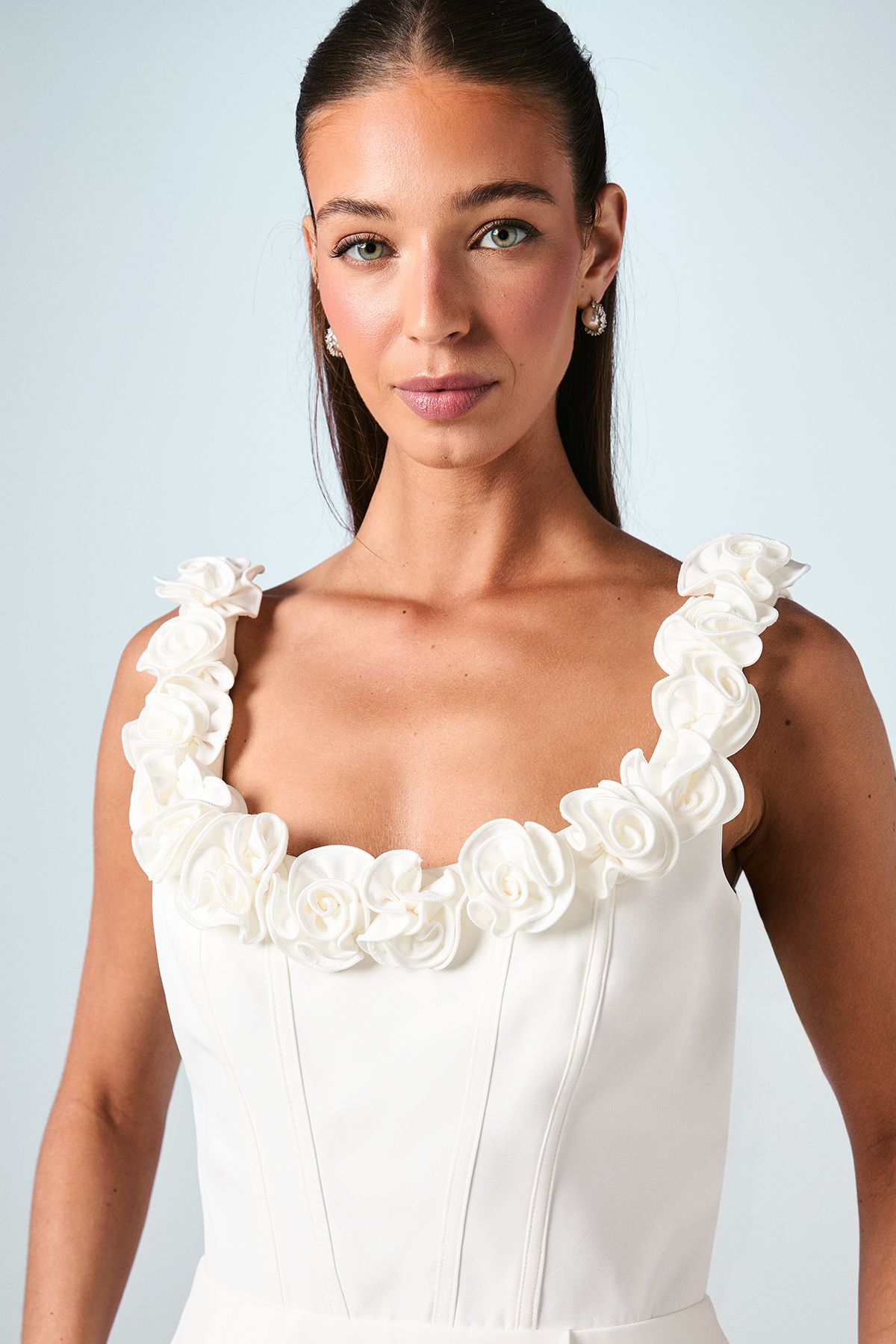 Coast Square Neck 3D Flower Crepe Bridal Mini Dress Ivory image 4