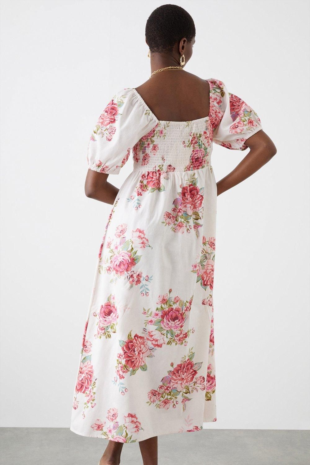 Dorothy Perkins Large Floral Cross Over Detail Midi Dress Ivory image 3