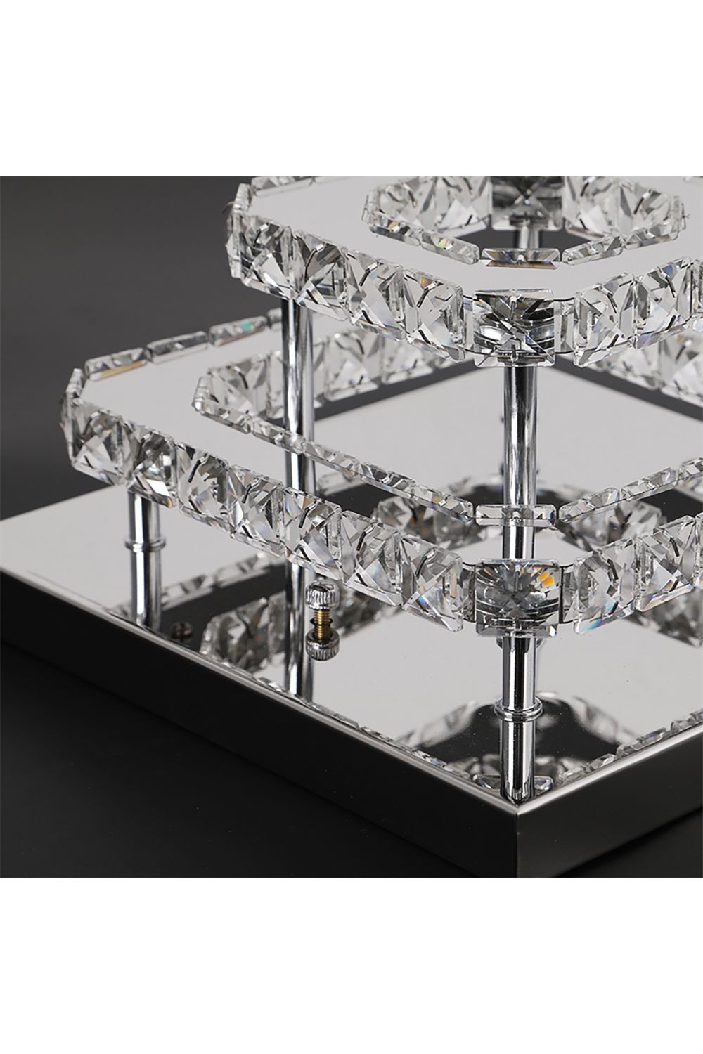 Living and Home Non-Dimmable Crystal Square Double Layer LED Ceiling Light Cool White image 5