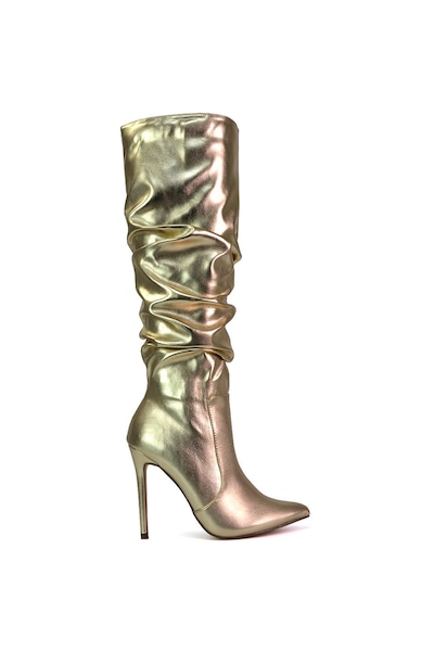 XY London 'Milani' Ruched Pointed Toe Stiletto Heel Knee High Boots